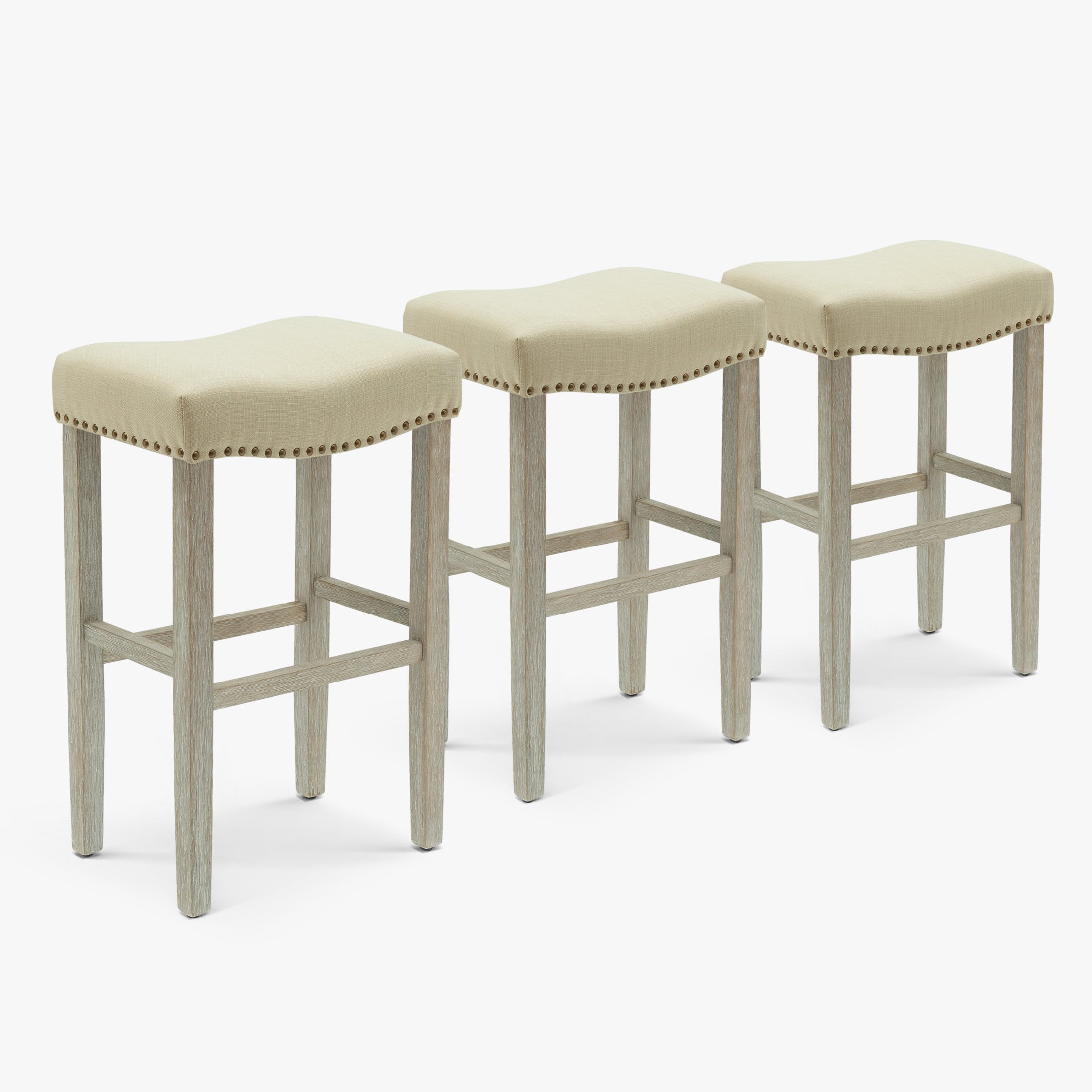 Bulmon 29" Upholstered Saddle Seat Antique Gray Counter Stool (Set of 3)