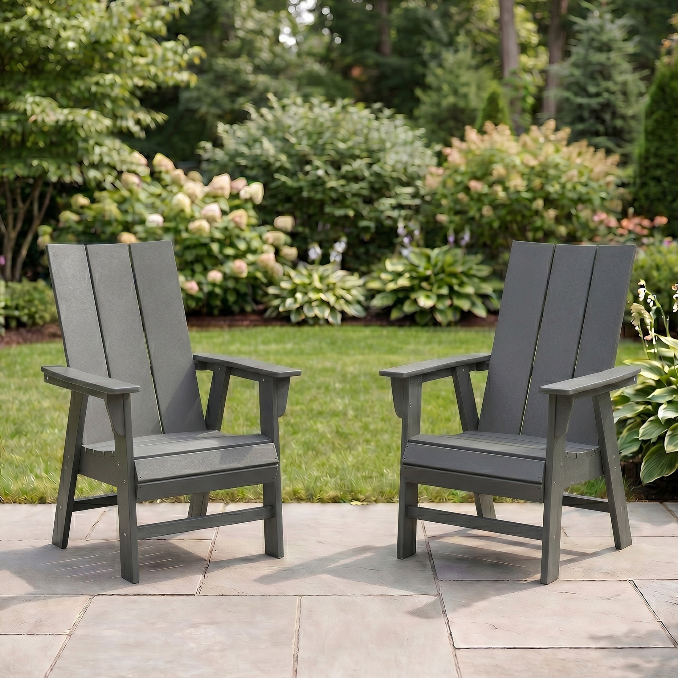 Palms Outdoor Patio HDPE Plastic Modern Adirondack Dining Chairs (Set of 2)