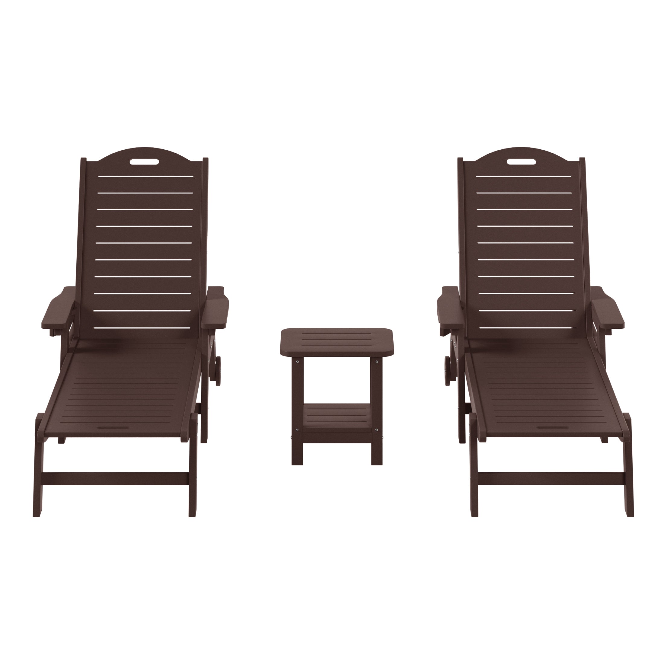 Lago 3-Piece Outdoor Patio Chaise Lounge Chair with Wheels & Cup Holder with Patio Side Table