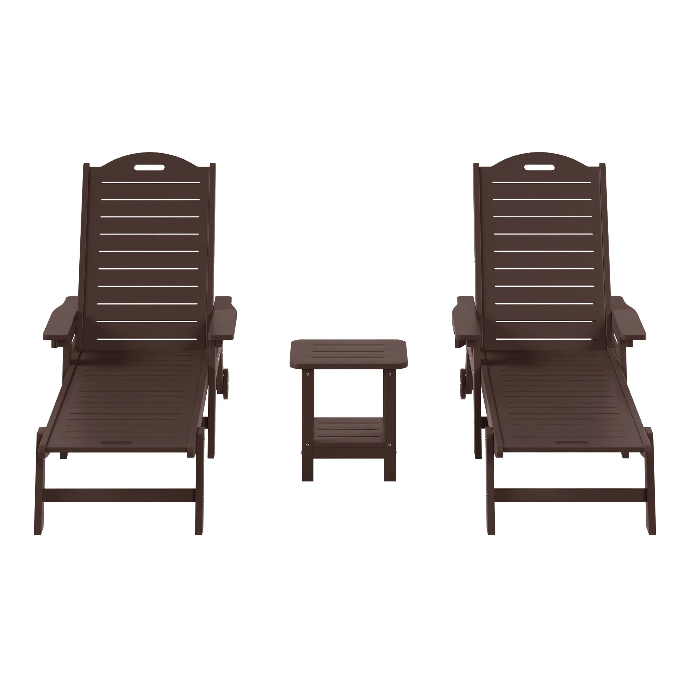 Lago 3-Piece Outdoor Patio Chaise Lounge Chair with Wheels & Cup Holder with Patio Side Table