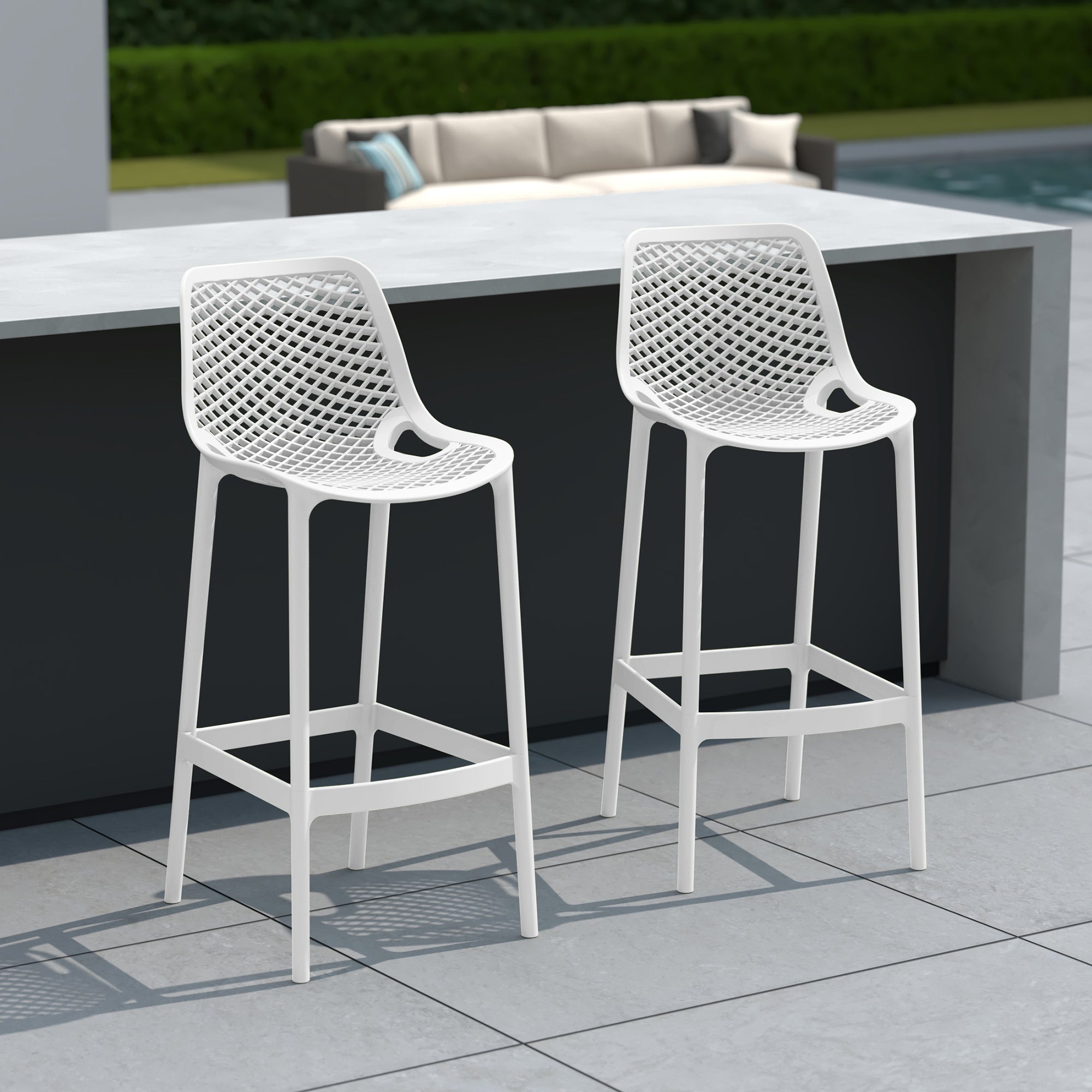 Sunshine 41.75" Outdoor Modern Polypropylene Plastic Patio Bar Height Stools (Set of 2)