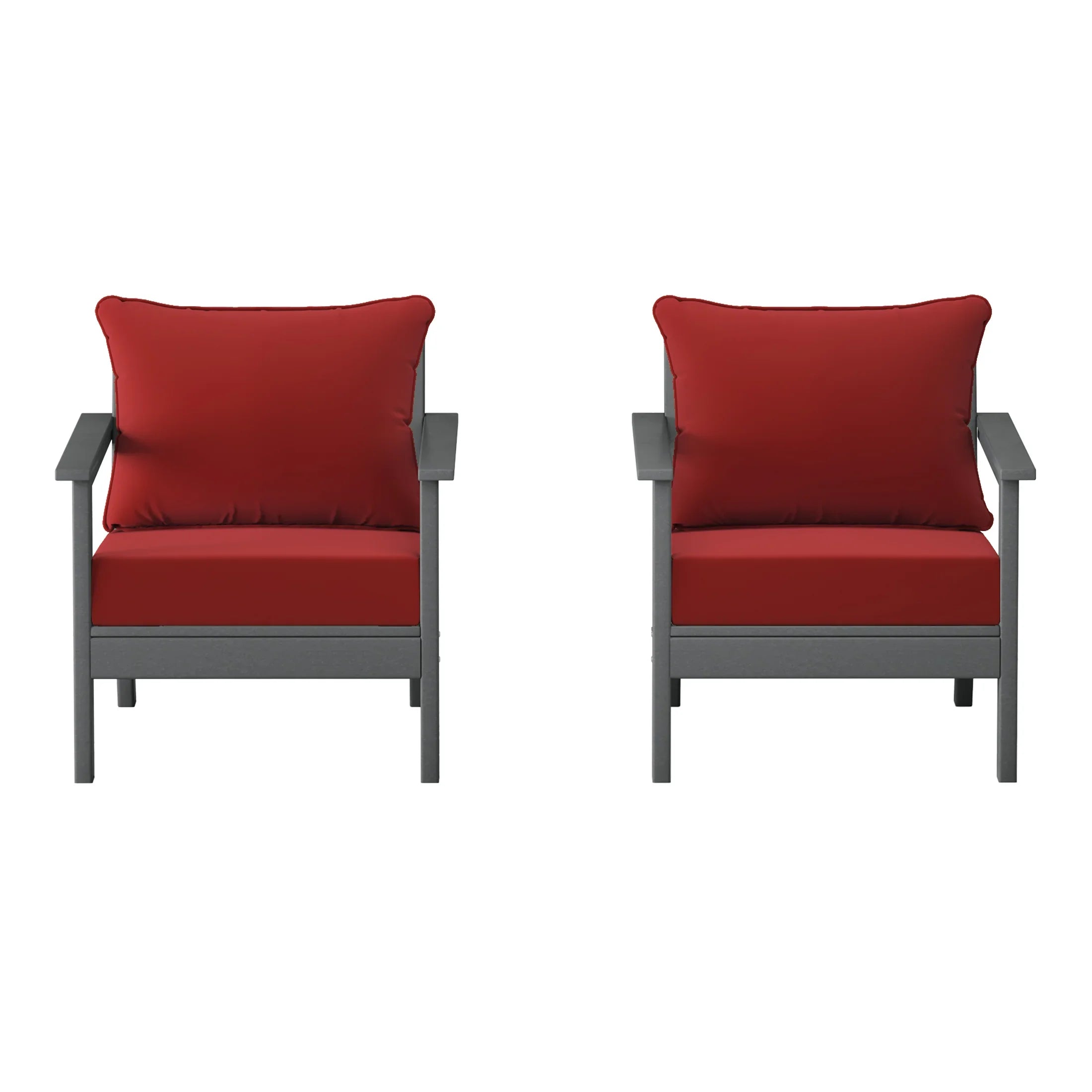 Portsmouth Outdoor Modern HDPE Patio Club Chairs with Deep Seat Cushions (Set of 2)
