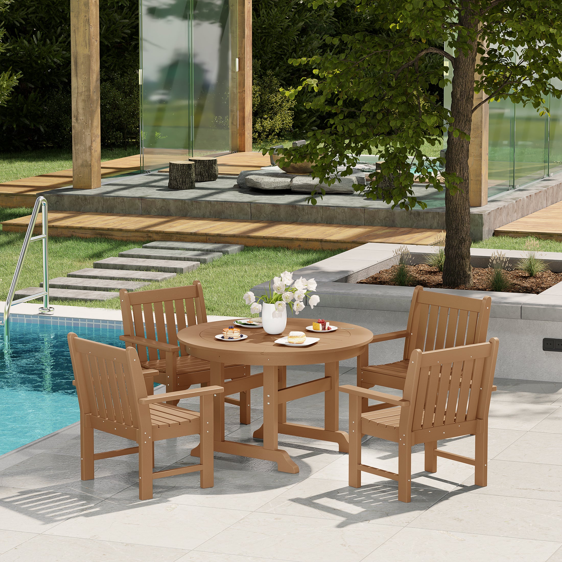 Paradise 5-Piece HDPE Outdoor Patio Chair and Round Table Dining Set