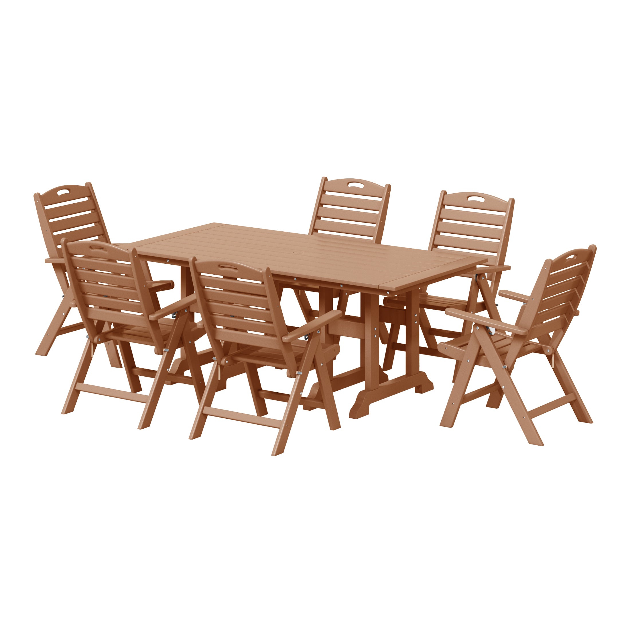 Paradise 7-Piece HDPE Rectangular Patio Dining Table Set with Foldable Chairs