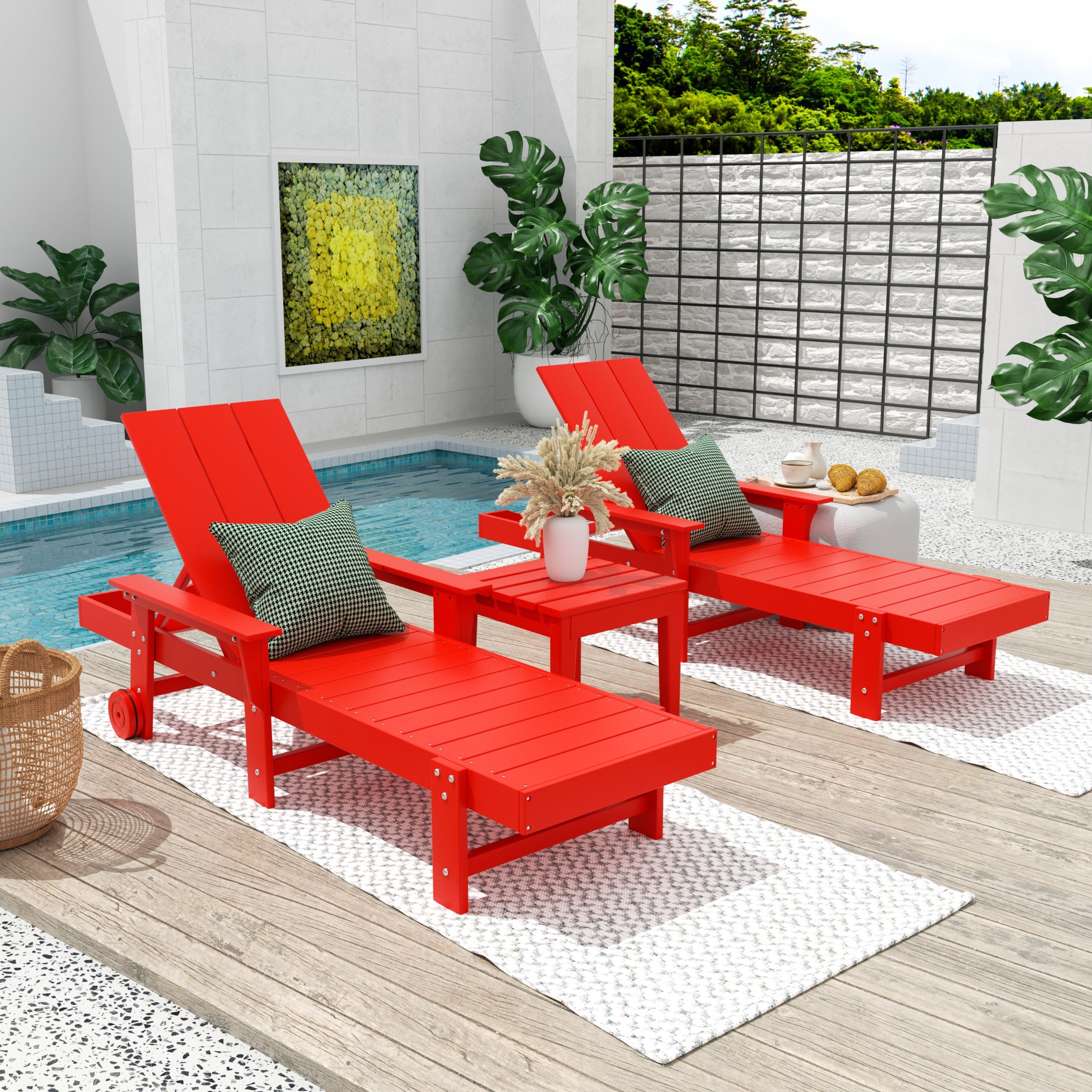 Palms Modern Poly Reclining Chaise Lounge Set with Side Table