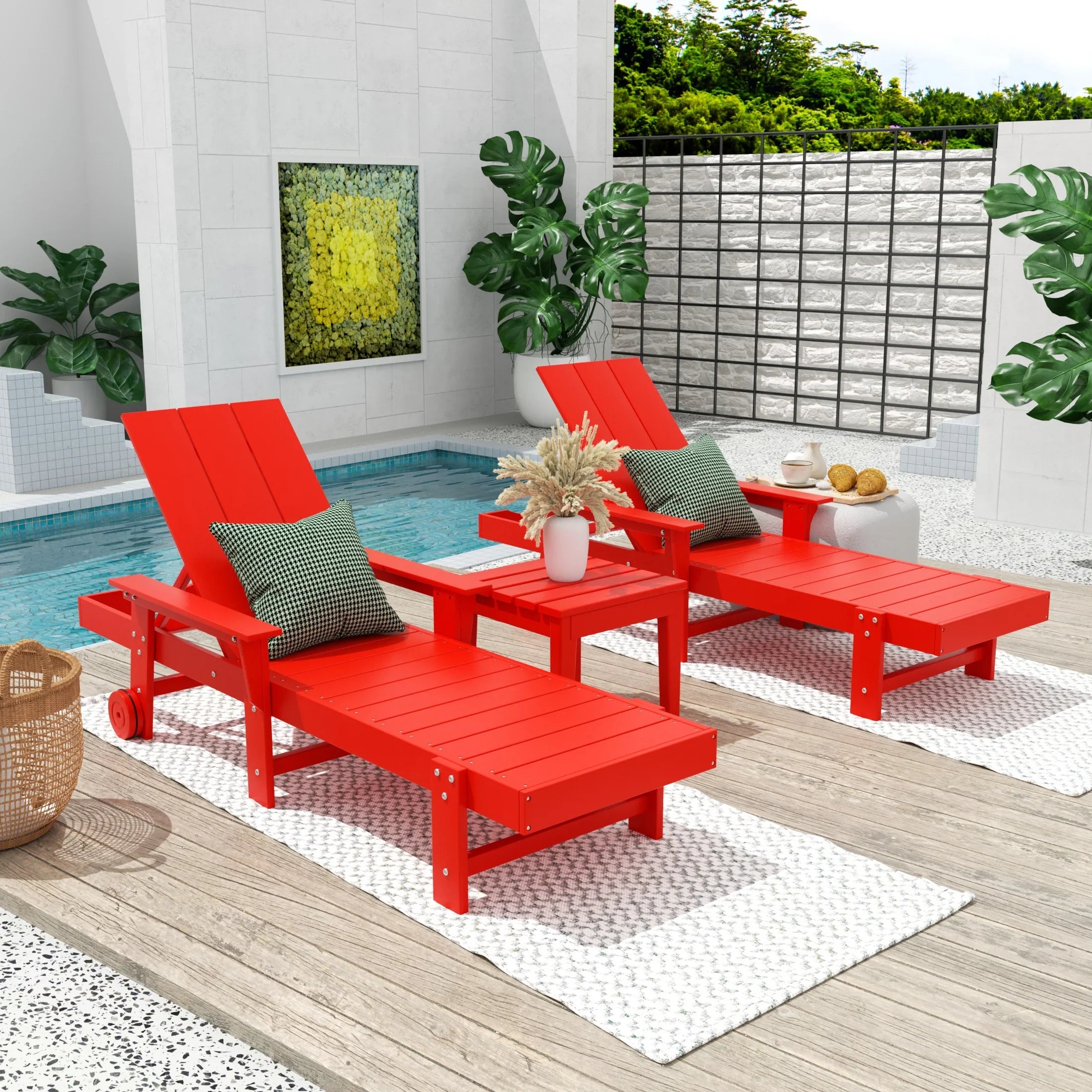 Palms Modern Poly Reclining Chaise Lounge Set with Side Table