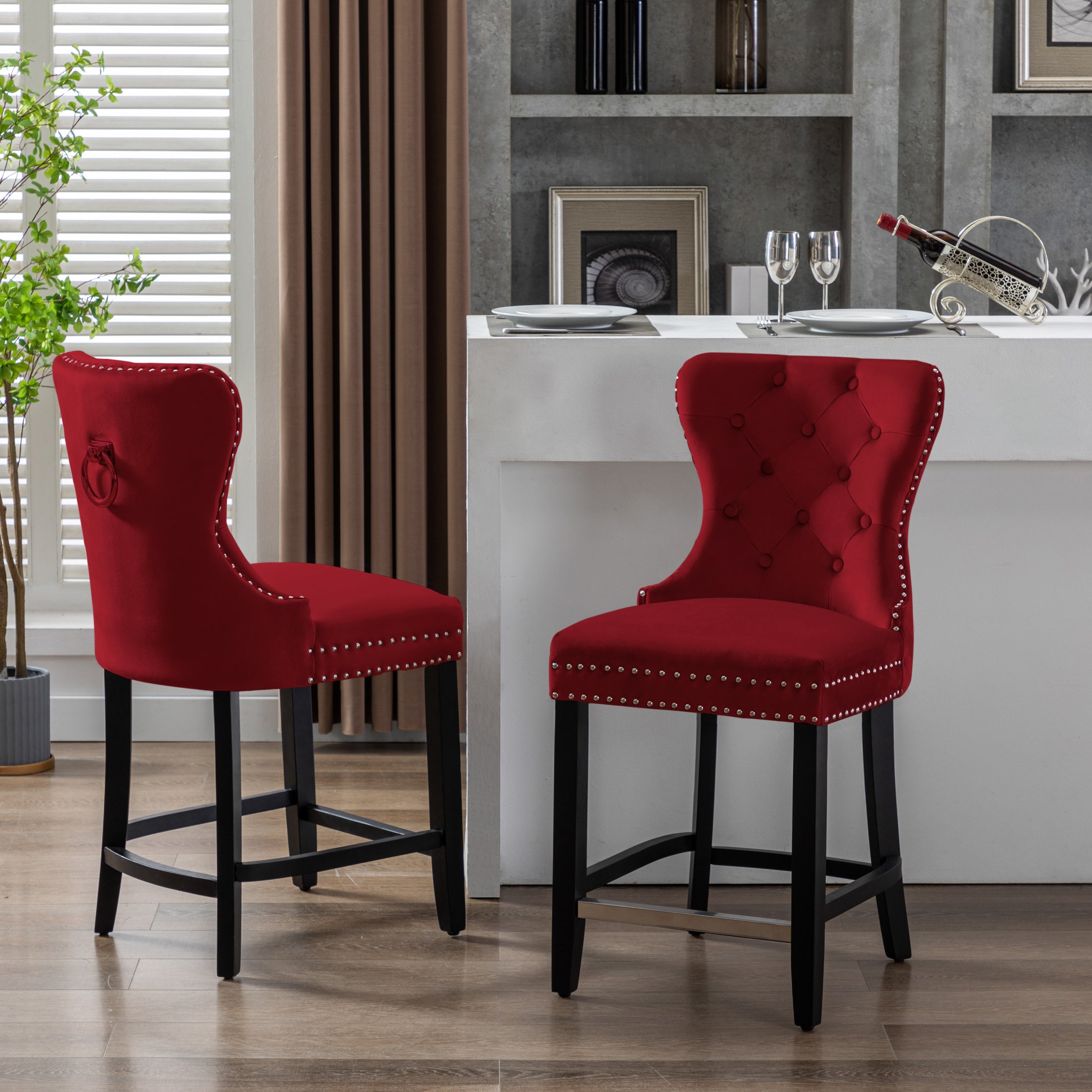 Hank 24" Tufted Velvet Counter Stool (Set of 2), Black