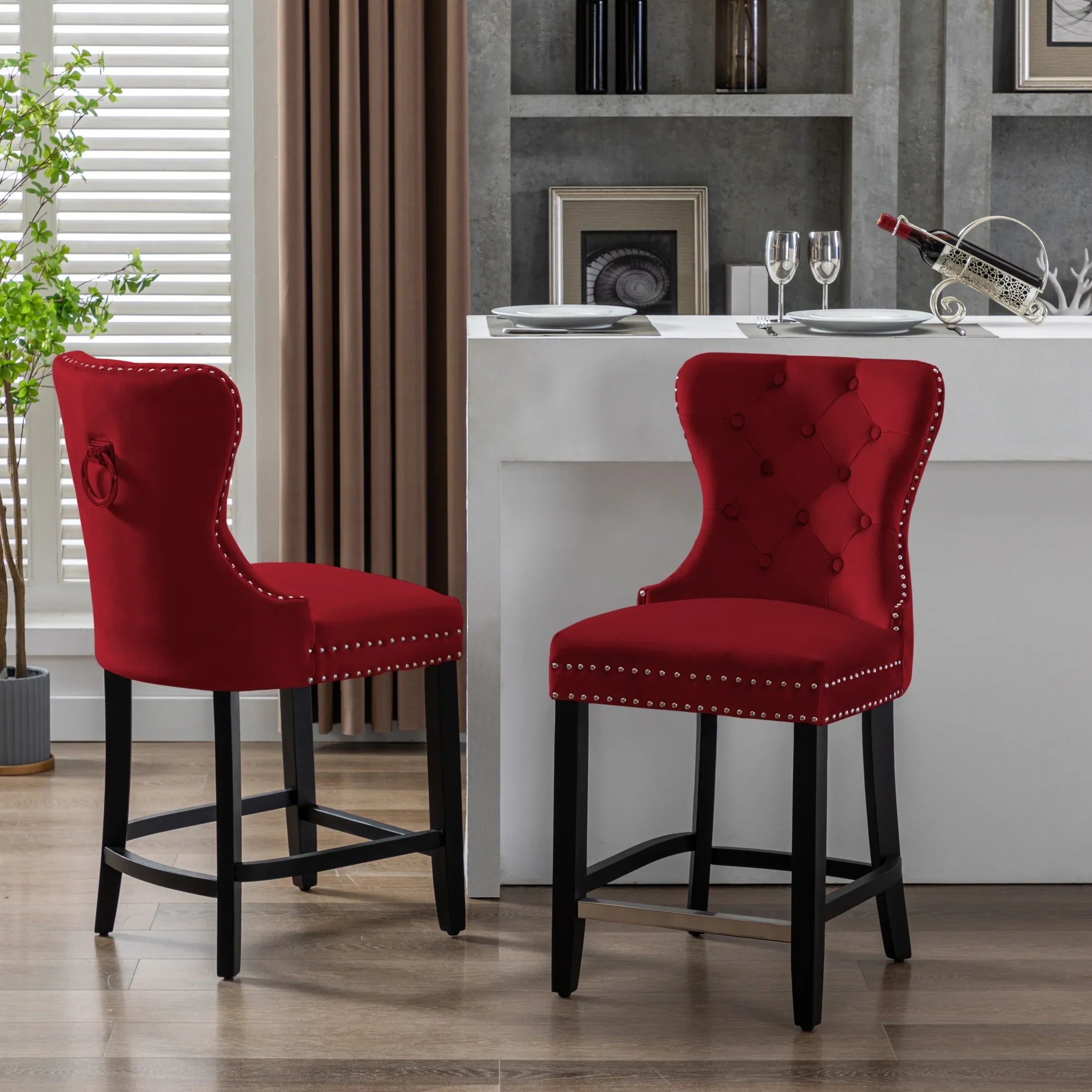 Hank 24" Tufted Velvet Counter Stool (Set of 2), Black