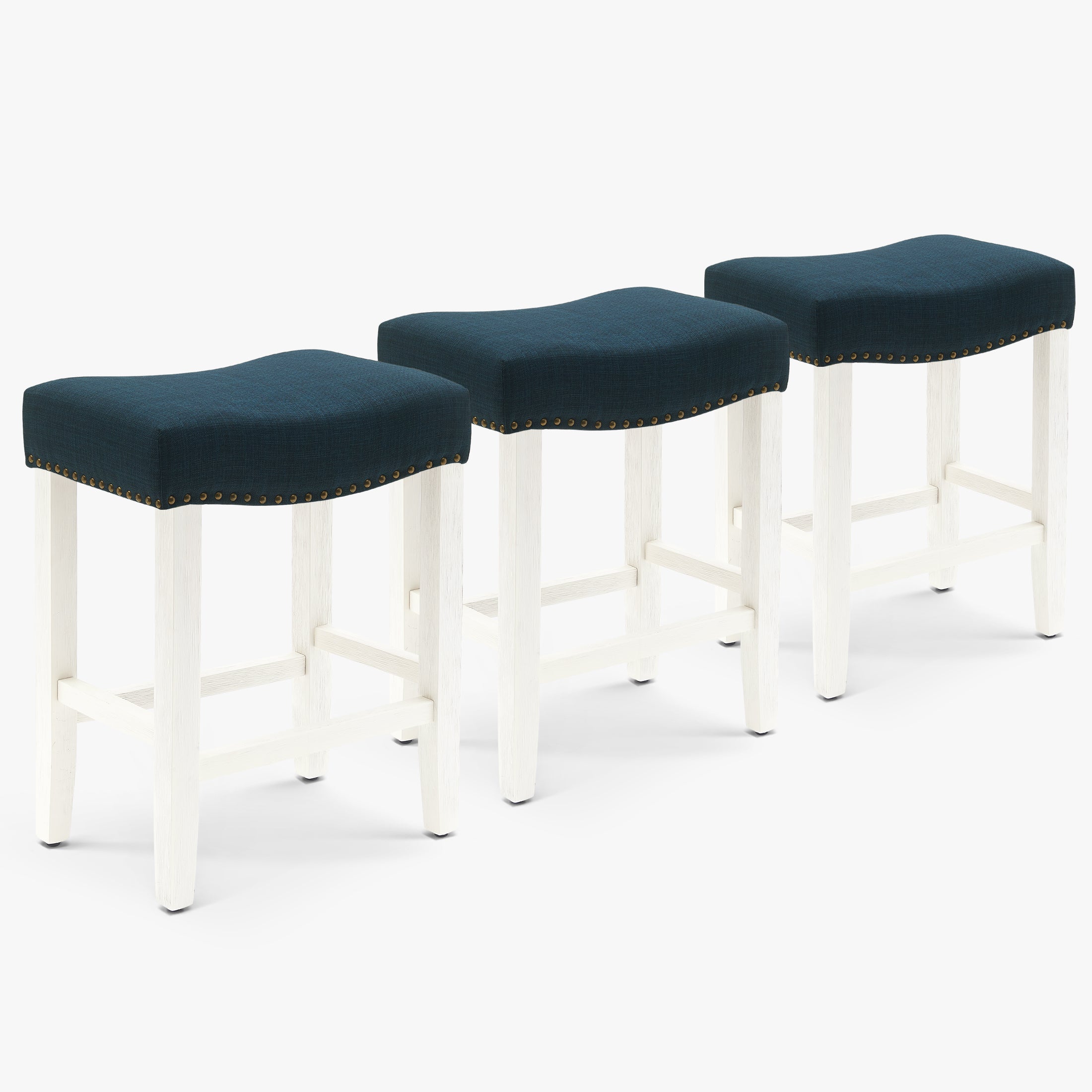 Bulmon 24" Upholstered Saddle Seat Antique White Counter Stool (Set of 3)