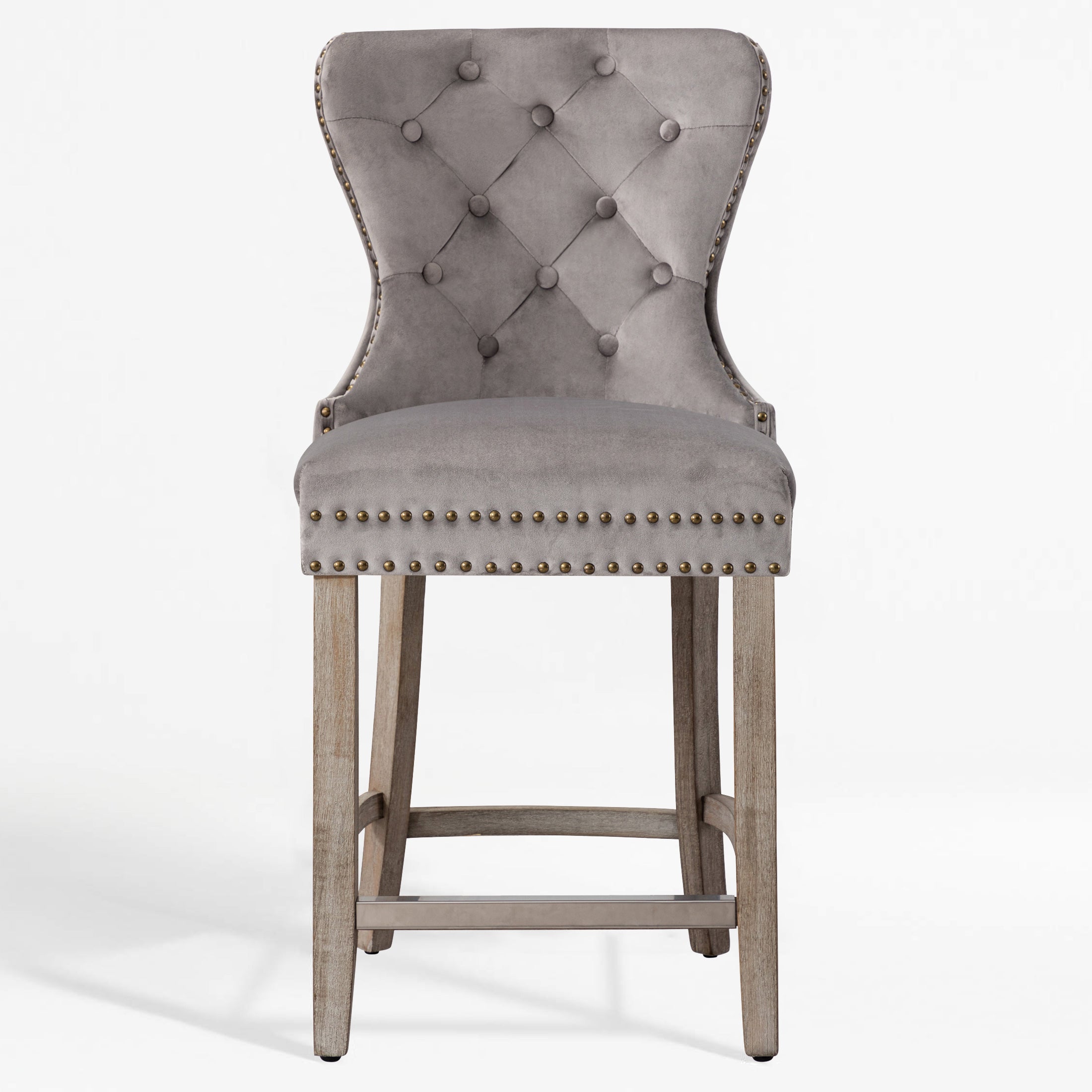 Hank 24" Tufted Velvet Counter Stool, Antique Gray