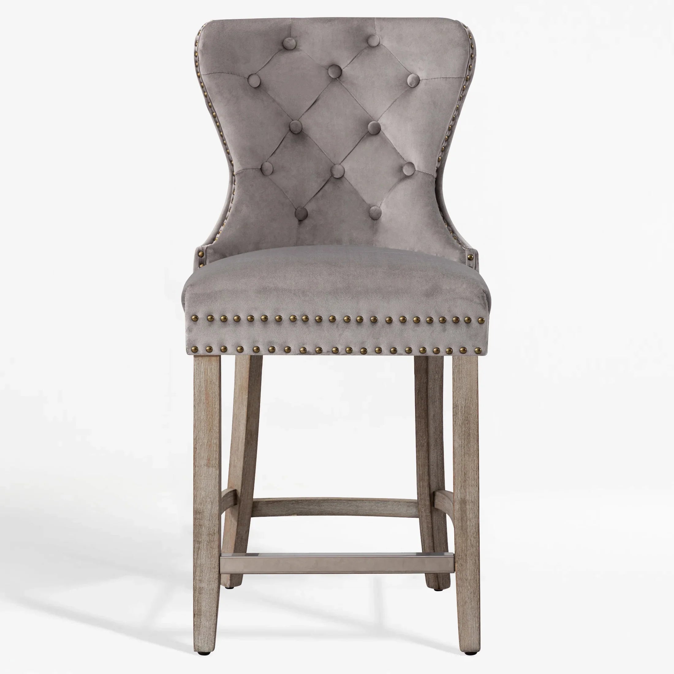 Hank 24" Tufted Velvet Counter Stool, Antique Gray