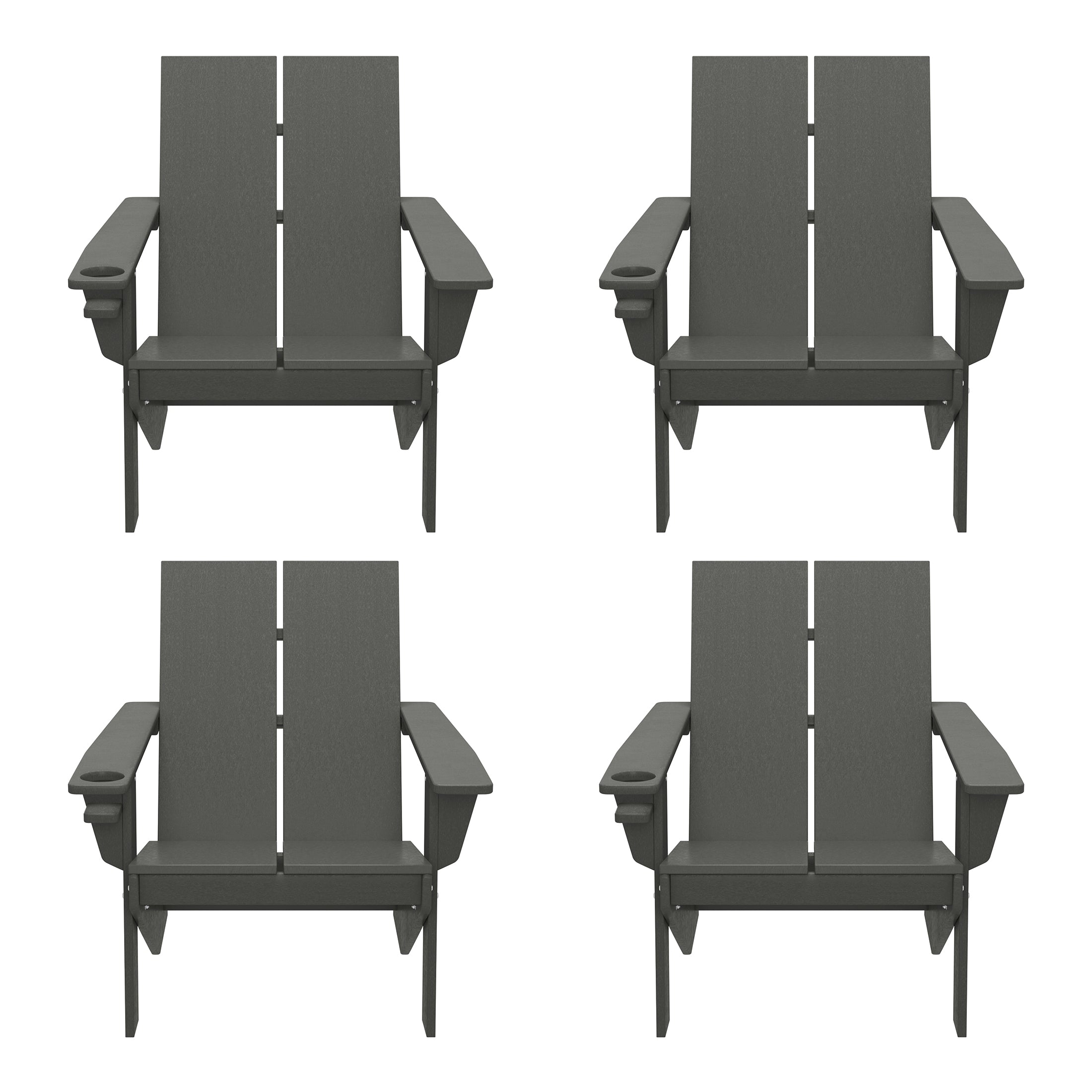 Seaview Outdoor HDPE Modern Adirondack Chair with Cup Holder (Set of 4)