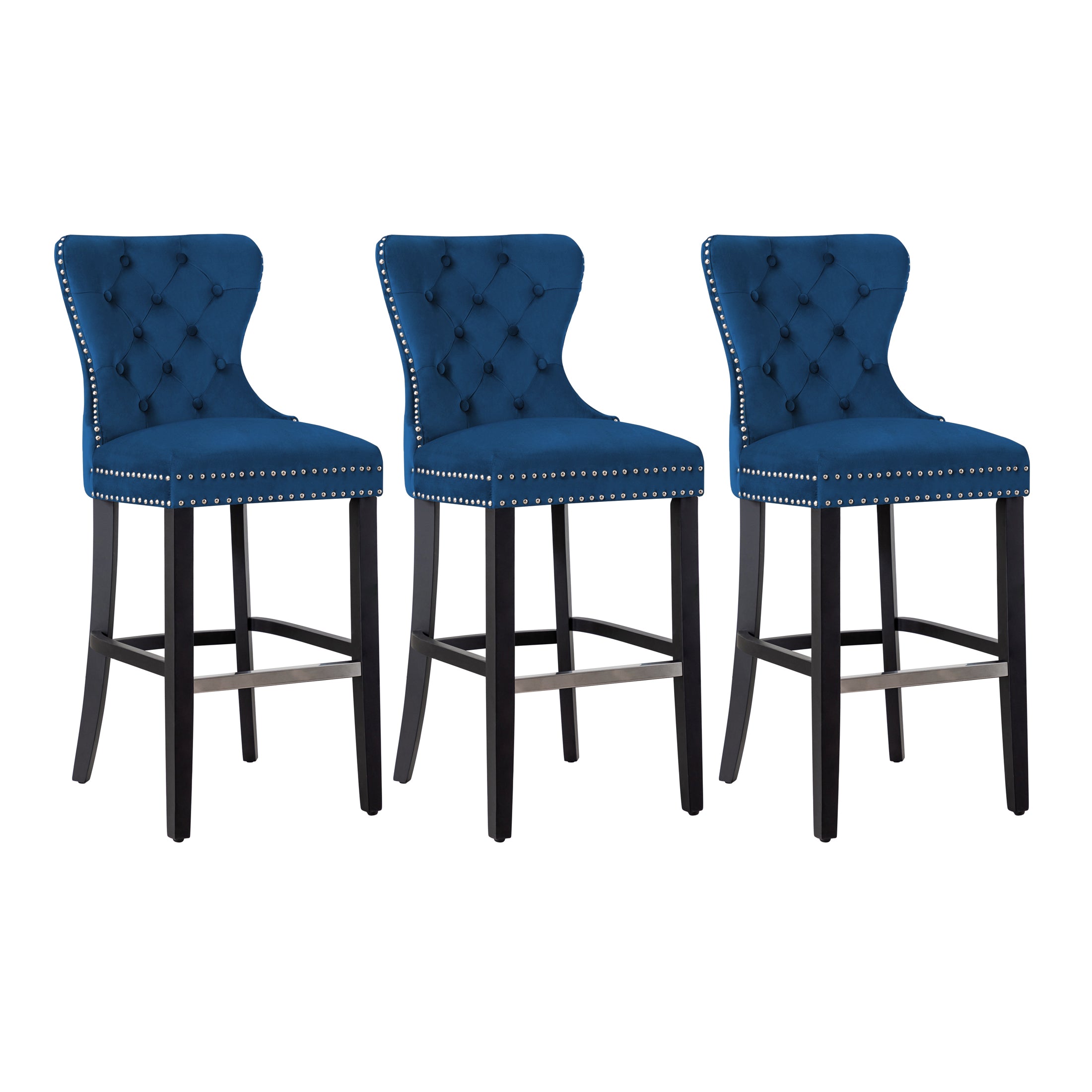 Hank 29" Tufted Velvet Bar Stool (Set of 3), Antique Gray