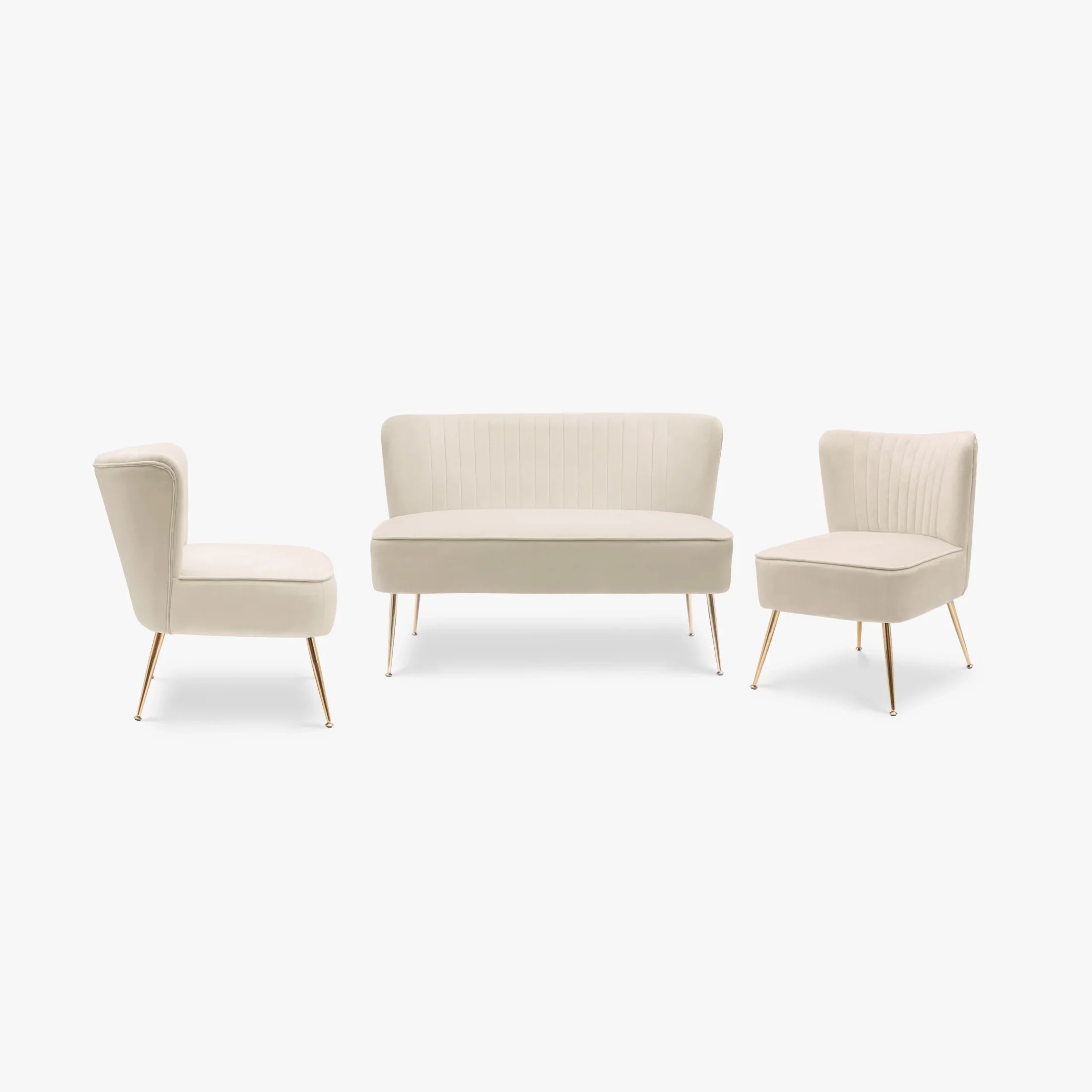 Alaia Mid Century Modern Tufted Velvet Loveseat Sofa and 22" Accent Chair 3-Piece Set