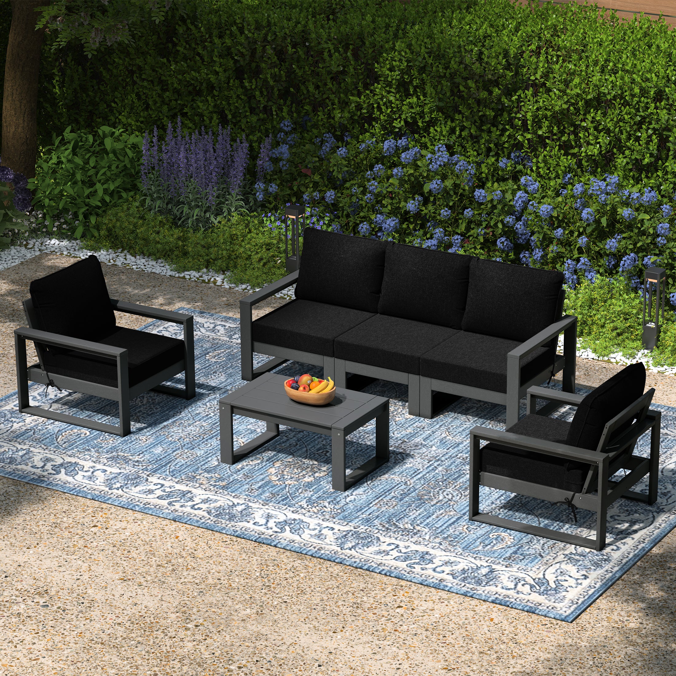 Rockaway 6-Piece Modern HDPE Outdoor Patio Furniture Sofa Conversation Set with Coffee Table