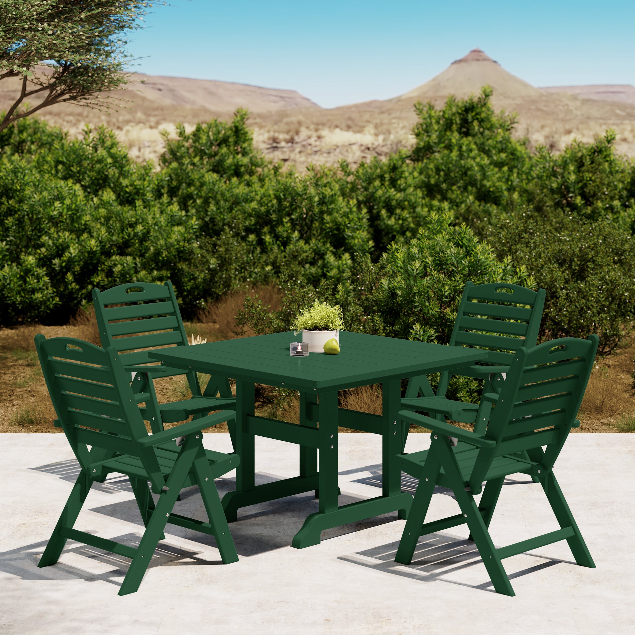 Paradise 5-Piece HDPE Square Patio Dining Table Set with Foldable Chairs