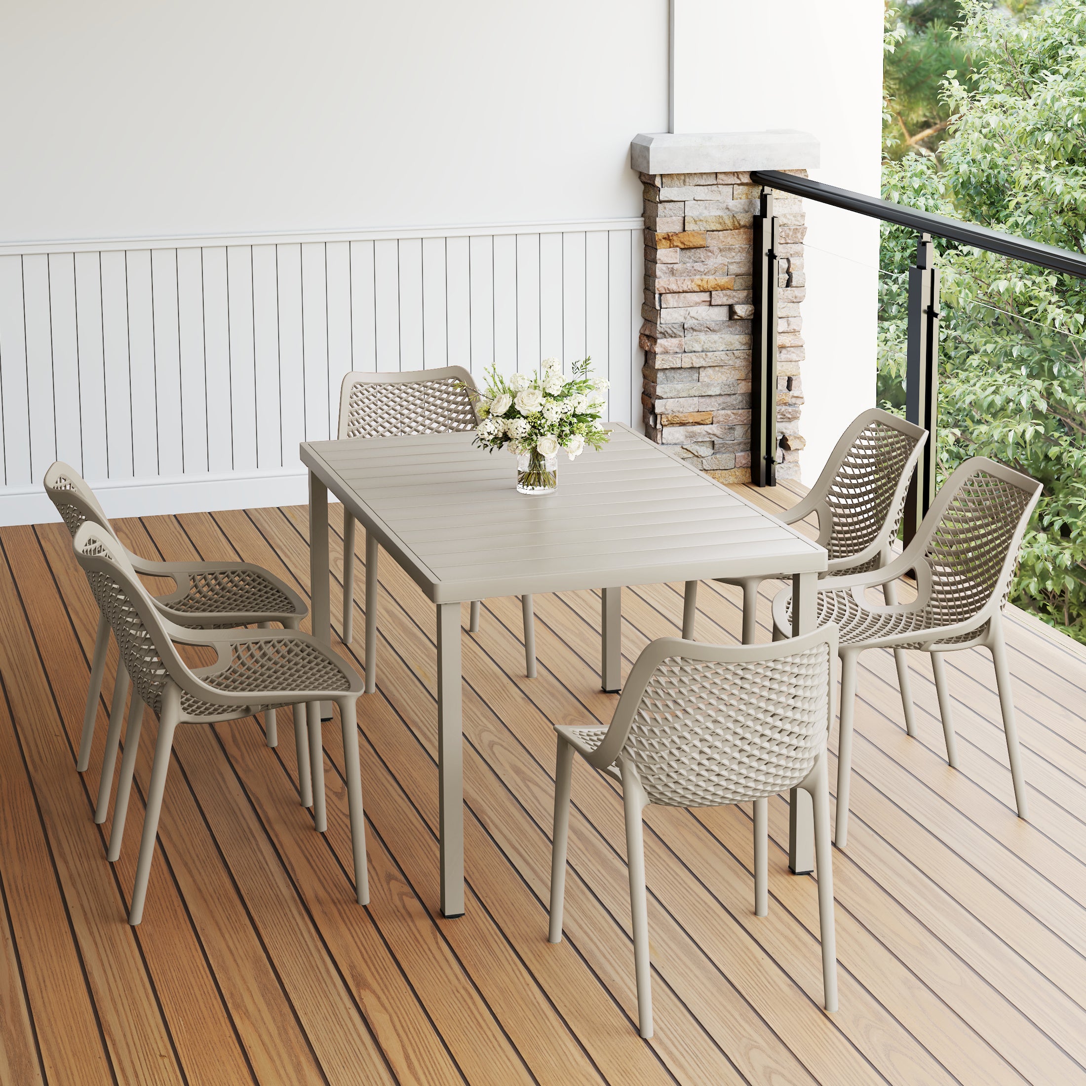 Sunshine 7-Piece Outdoor Metal Patio Dining Table Set With Stackable Patio Chairs