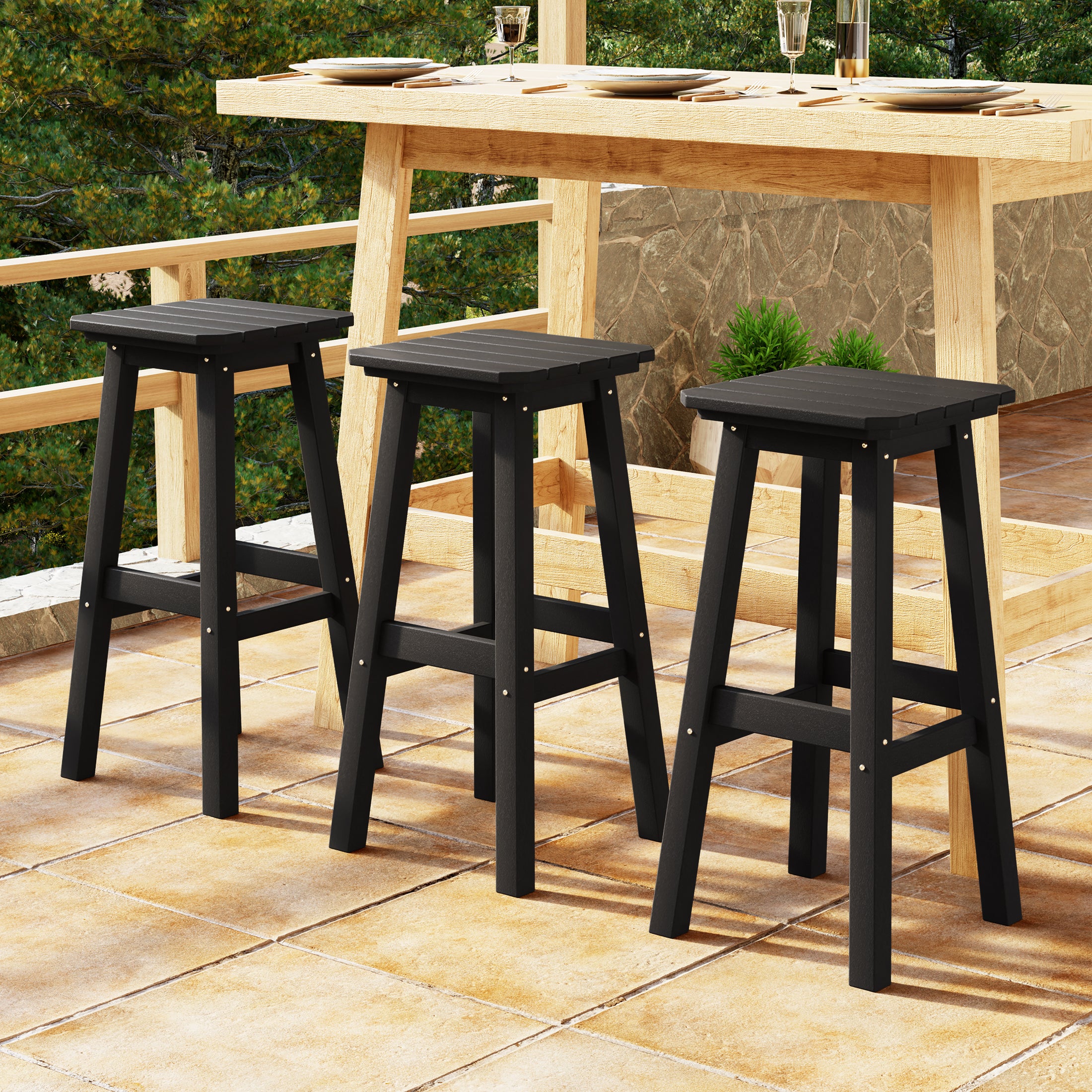 Paradise 29" HDPE Outdoor Patio Square Bar Stools (Set of 3)