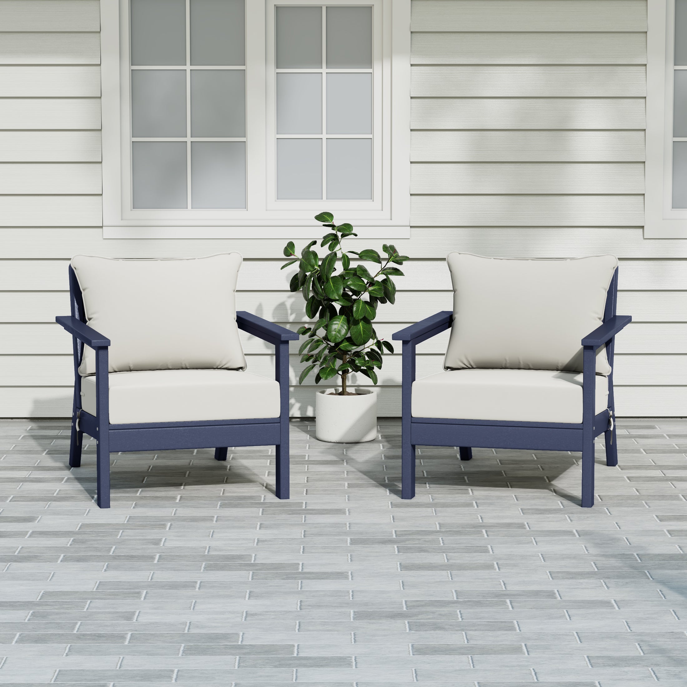 Portsmouth Outdoor Modern HDPE Patio Club Chairs with Deep Seat Cushions (Set of 2)
