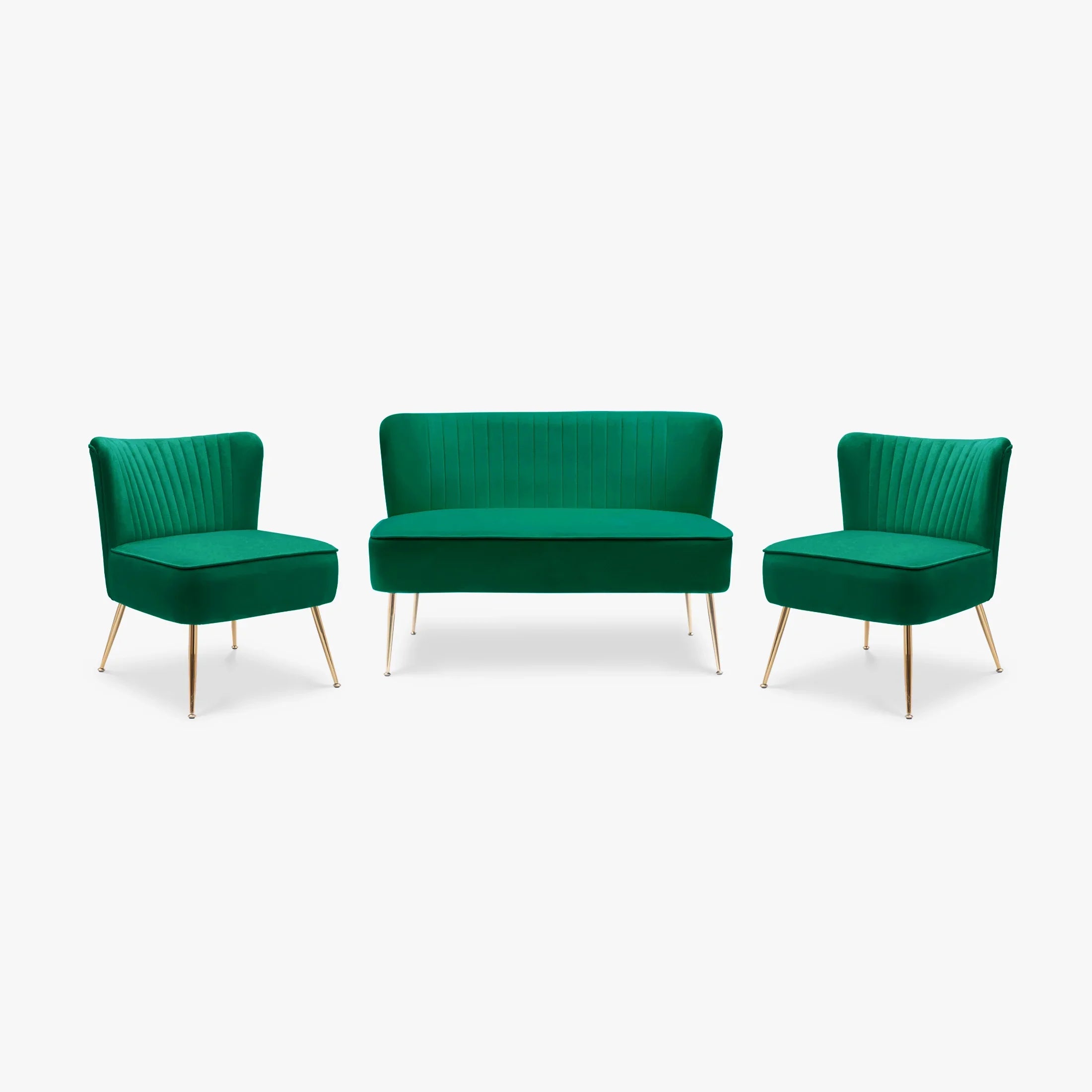 Alaia Mid Century Modern Tufted Velvet Loveseat Sofa and 25" Accent Chair 3-Piece Set