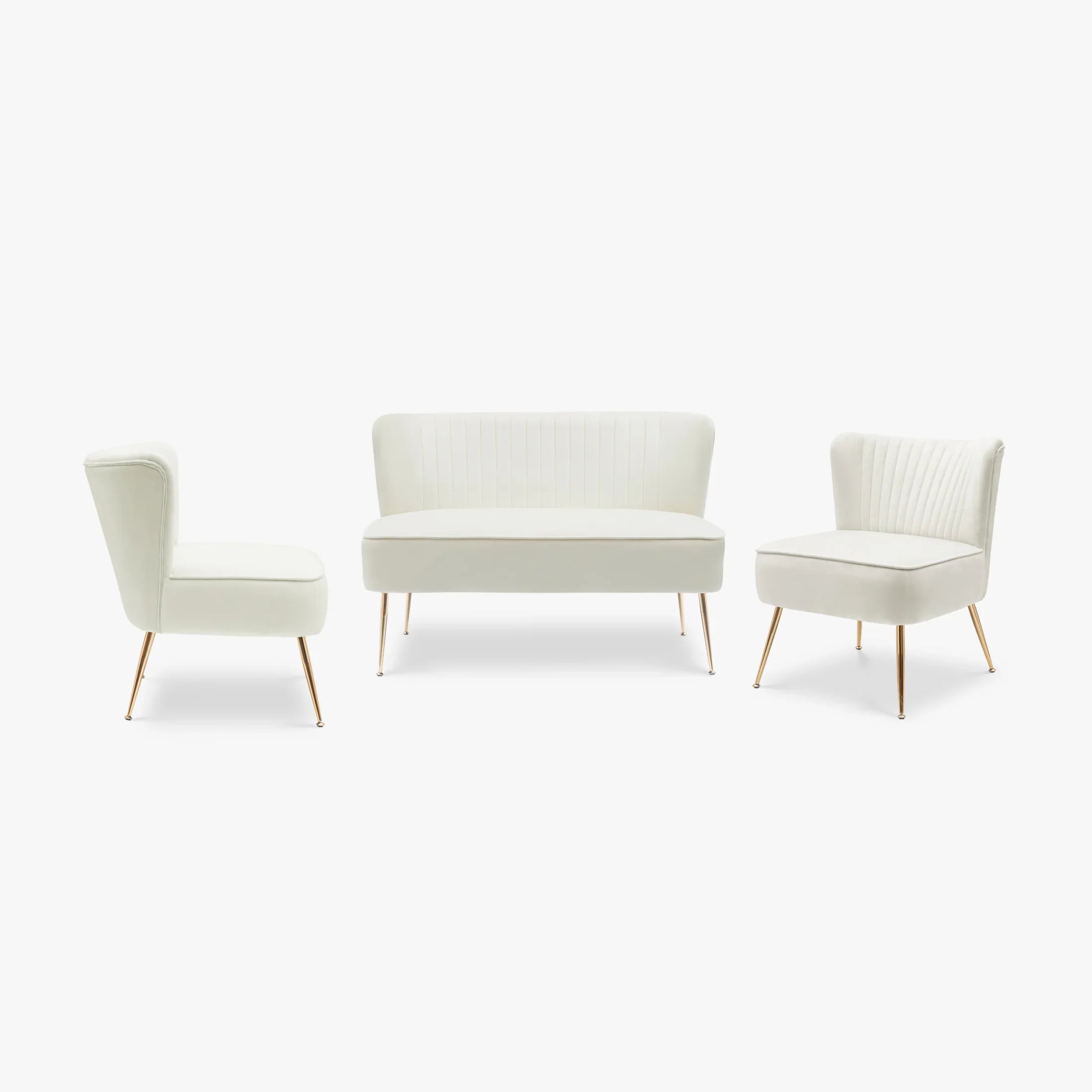 Alaia Mid Century Modern Tufted Velvet Loveseat Sofa and 25" Accent Chair 3-Piece Set