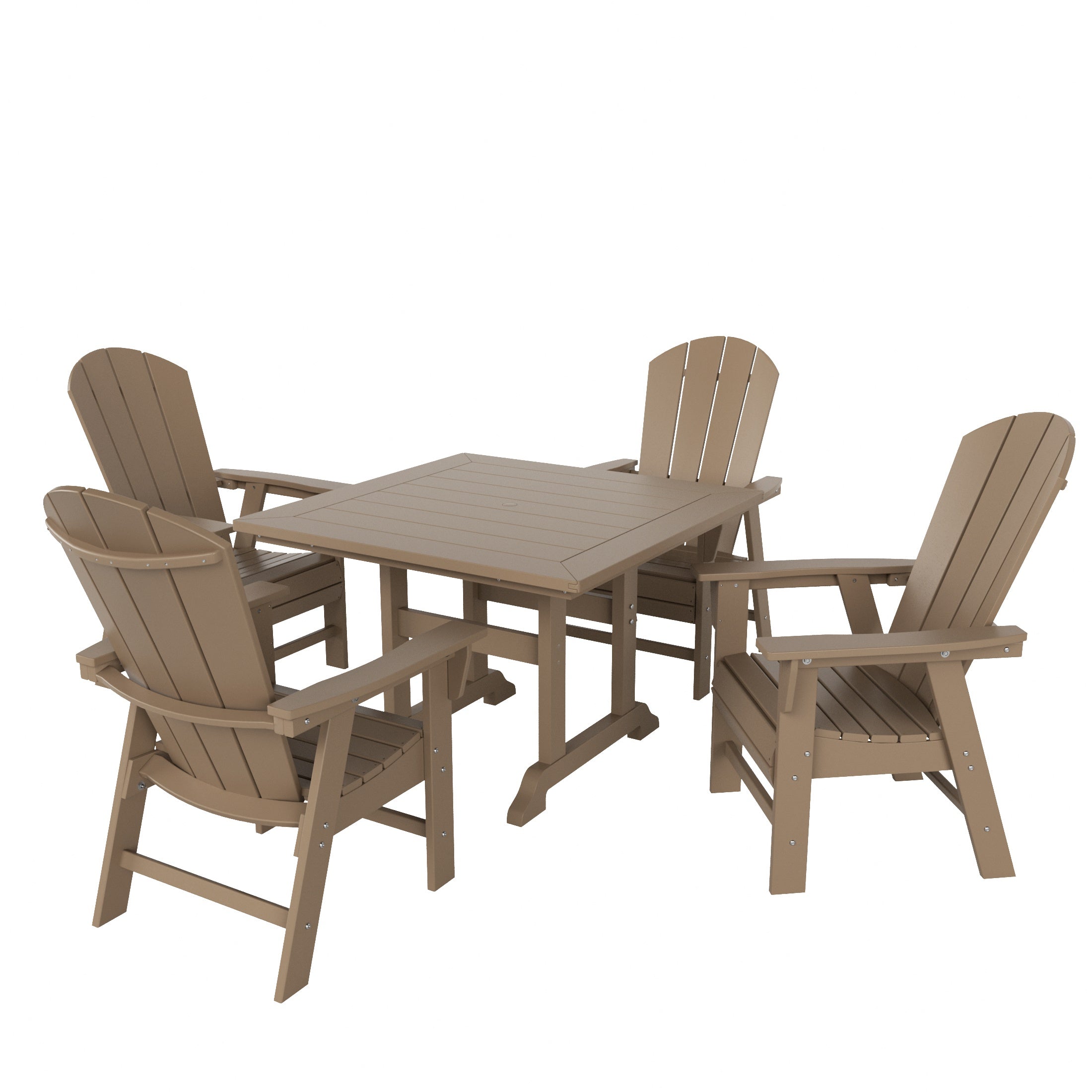 Paradise 5 Piece Outdoor Patio Dining Square Table and Curved Back Armchair Set