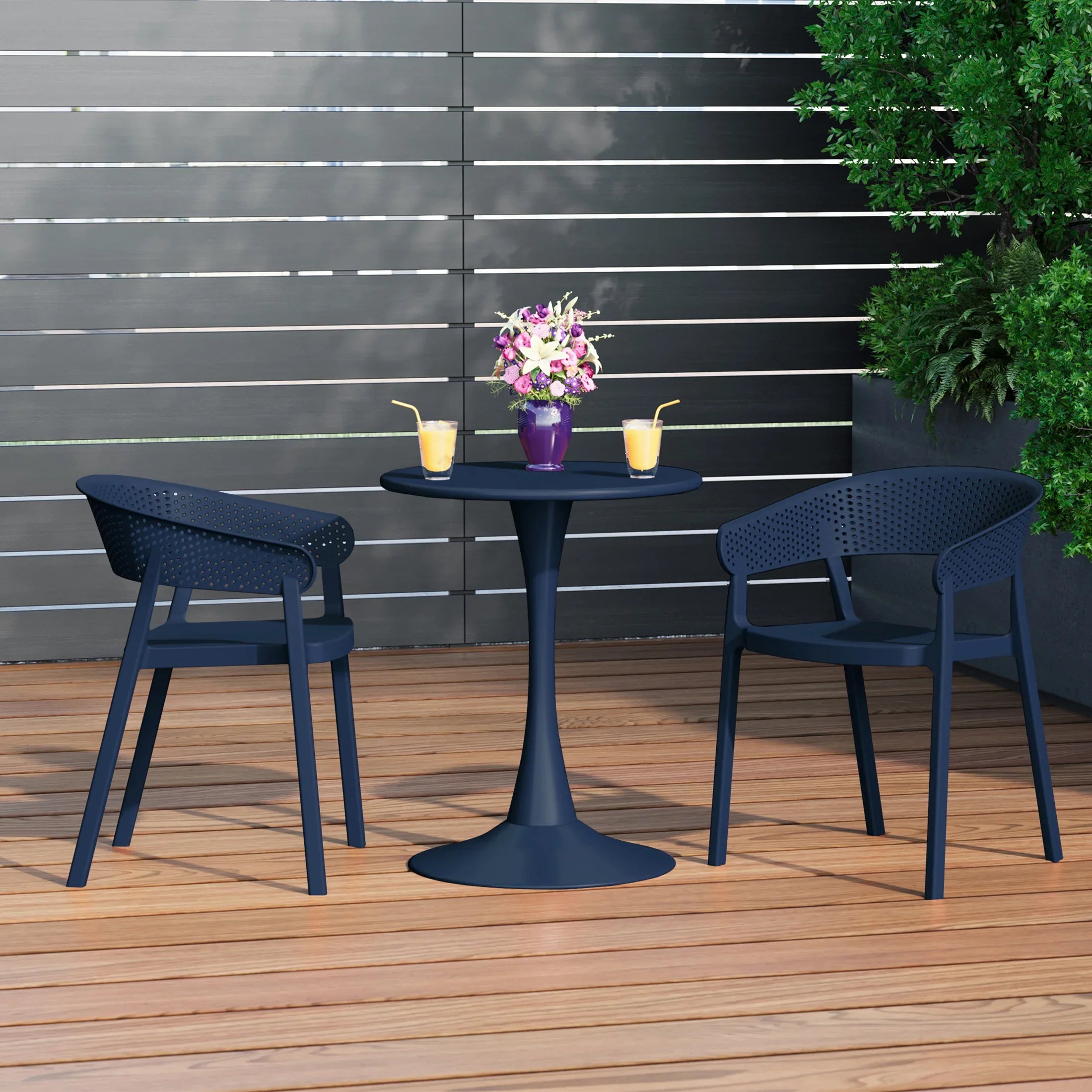Sunshine Outdoor Modern Stackable Plastic Resin Patio Dining Armchair (Set of 2)