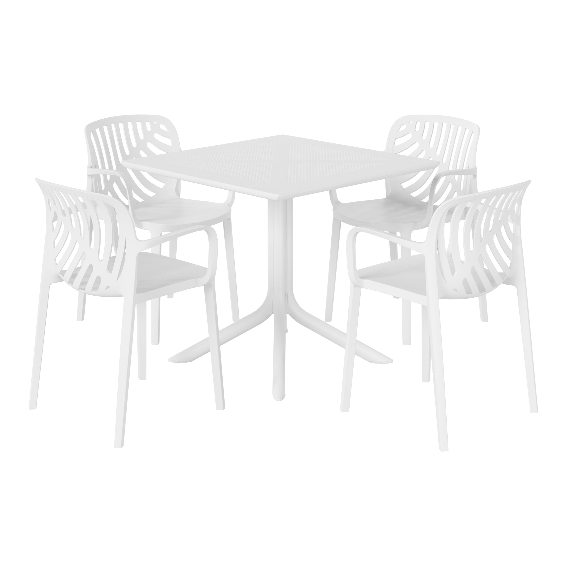 Sunshine 5-Piece Outdoor Resin Square Patio Dining Table Set with Modern Stackable Patio Dining Chairs