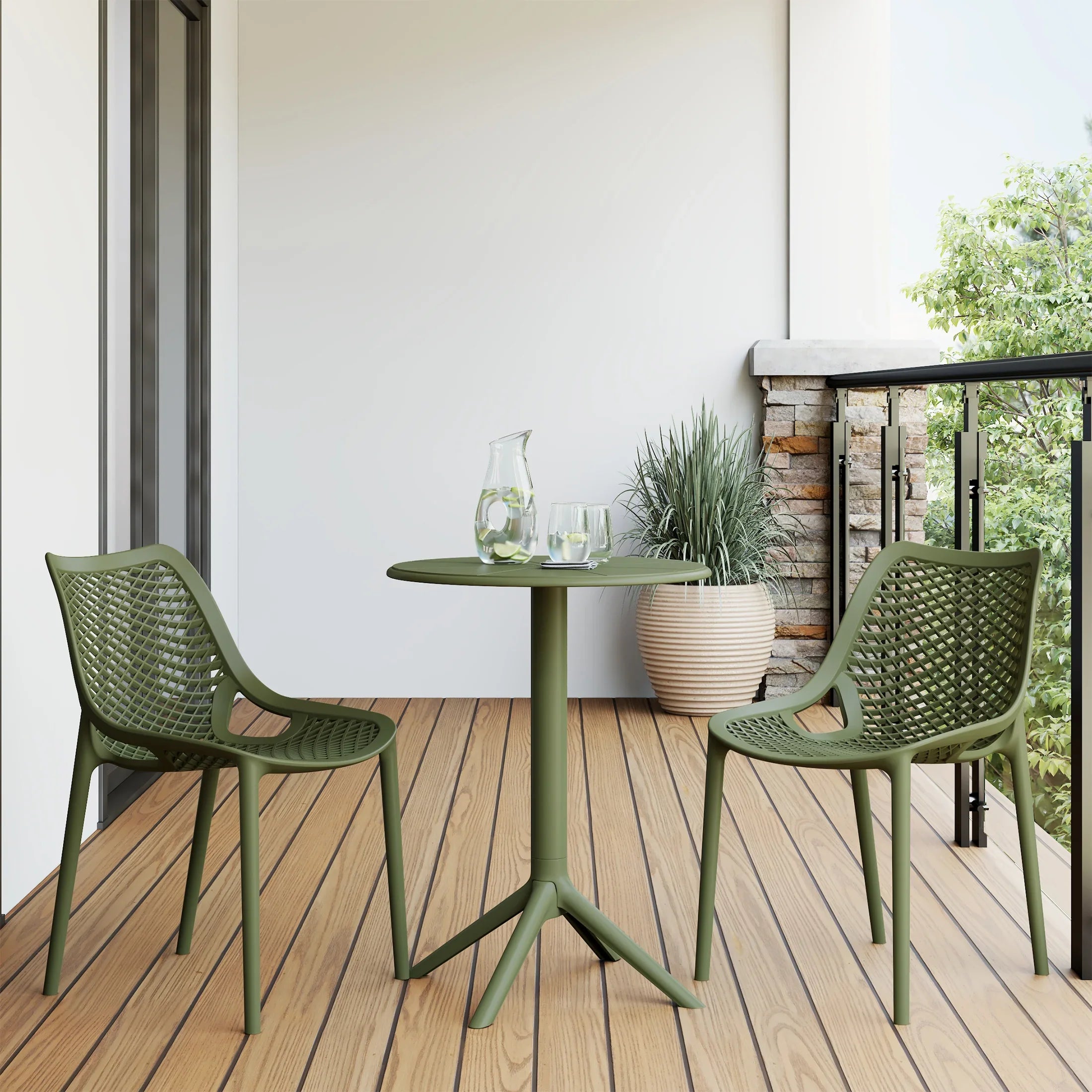 Sunshine 3-Piece Outdoor Resin Patio Bistro Set with Stackable Patio Dining Side Chairs
