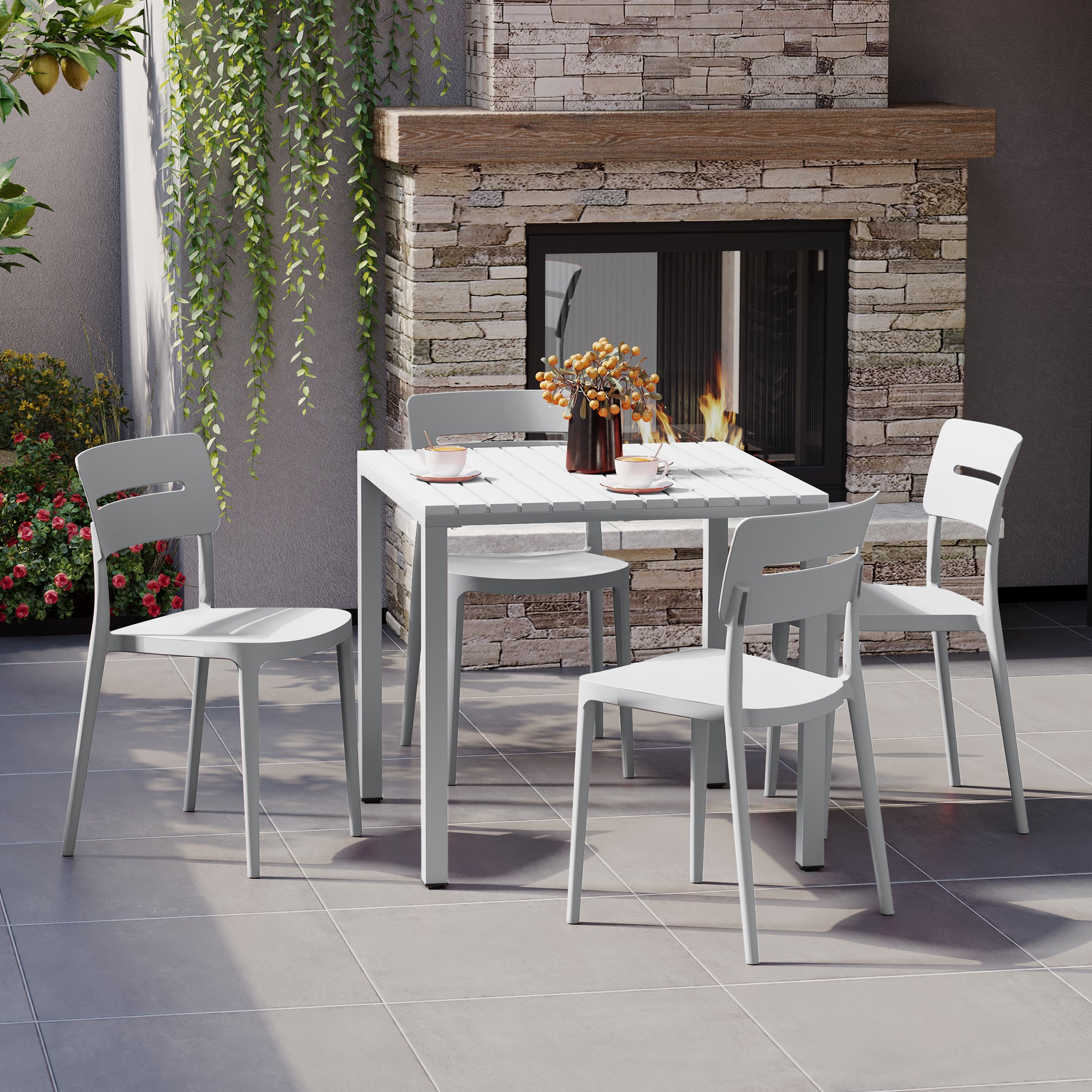 Sunshine 5-Piece Outdoor Metal Frame Dining Table Patio Set with Stackable Patio Dining Chairs