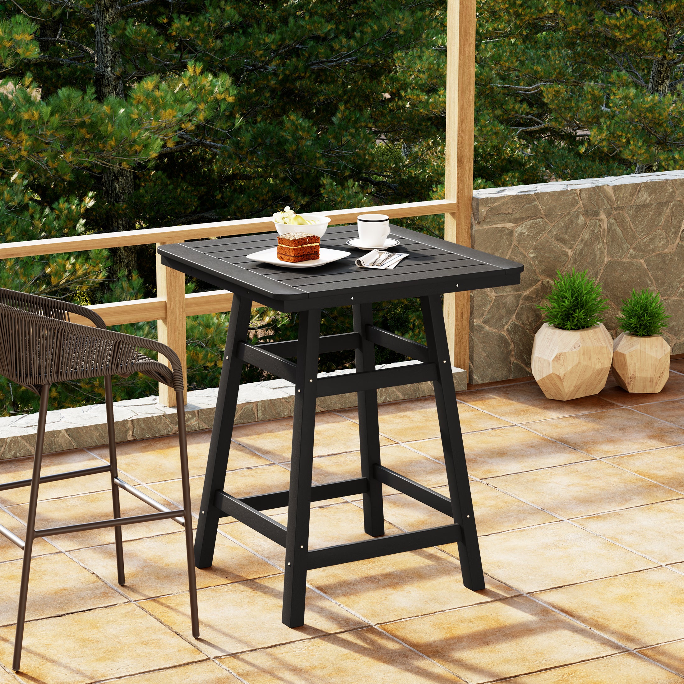 Paradise 30" Square Outdoor Patio Counter High Bistro Bar Table With Umbrella Hole