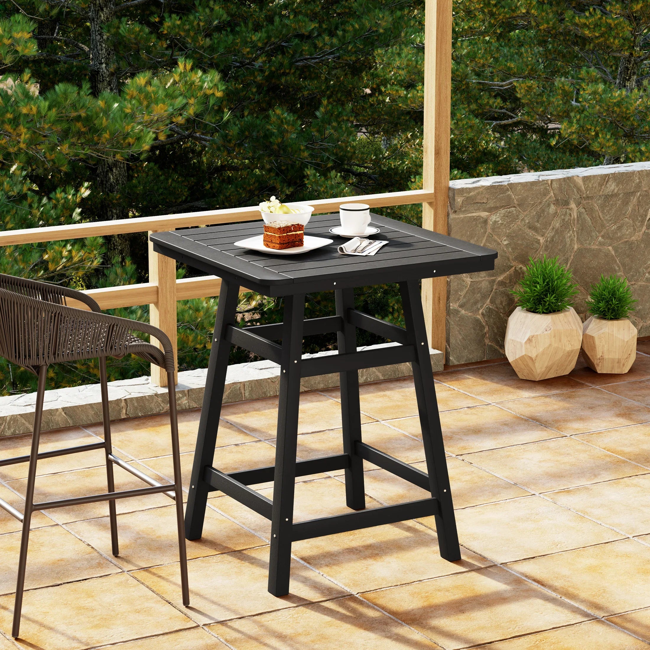 Square Outdoor Patio Counter High Bistro Bar Table With Umbrella Hole