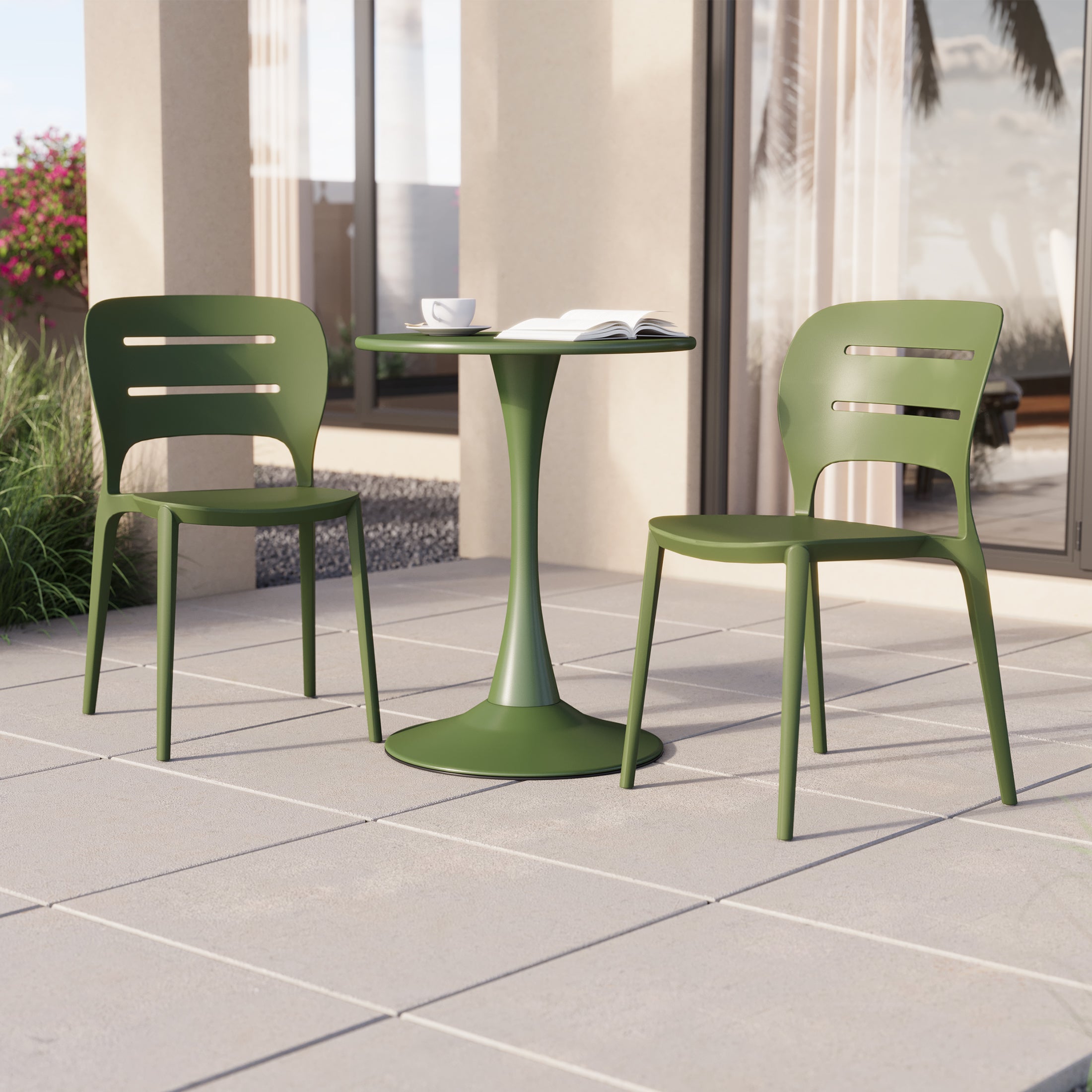 Sunshine Outdoor Modern Stackable Plastic Patio Dining Side Chairs (Set of 2)