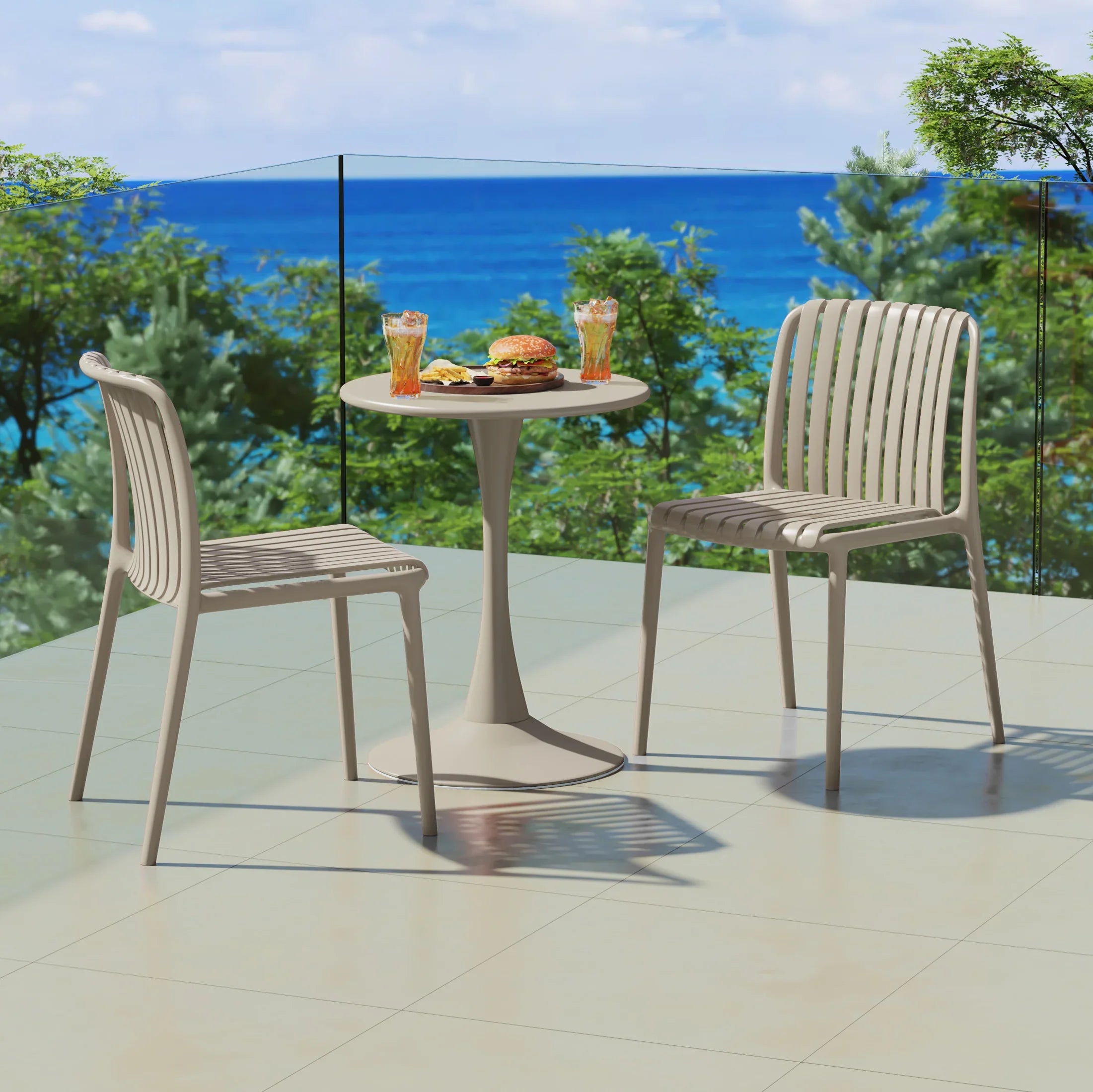 Sunshine Outdoor Stackable Polypropylene Plastic Dining Side Chairs (Set of 2)