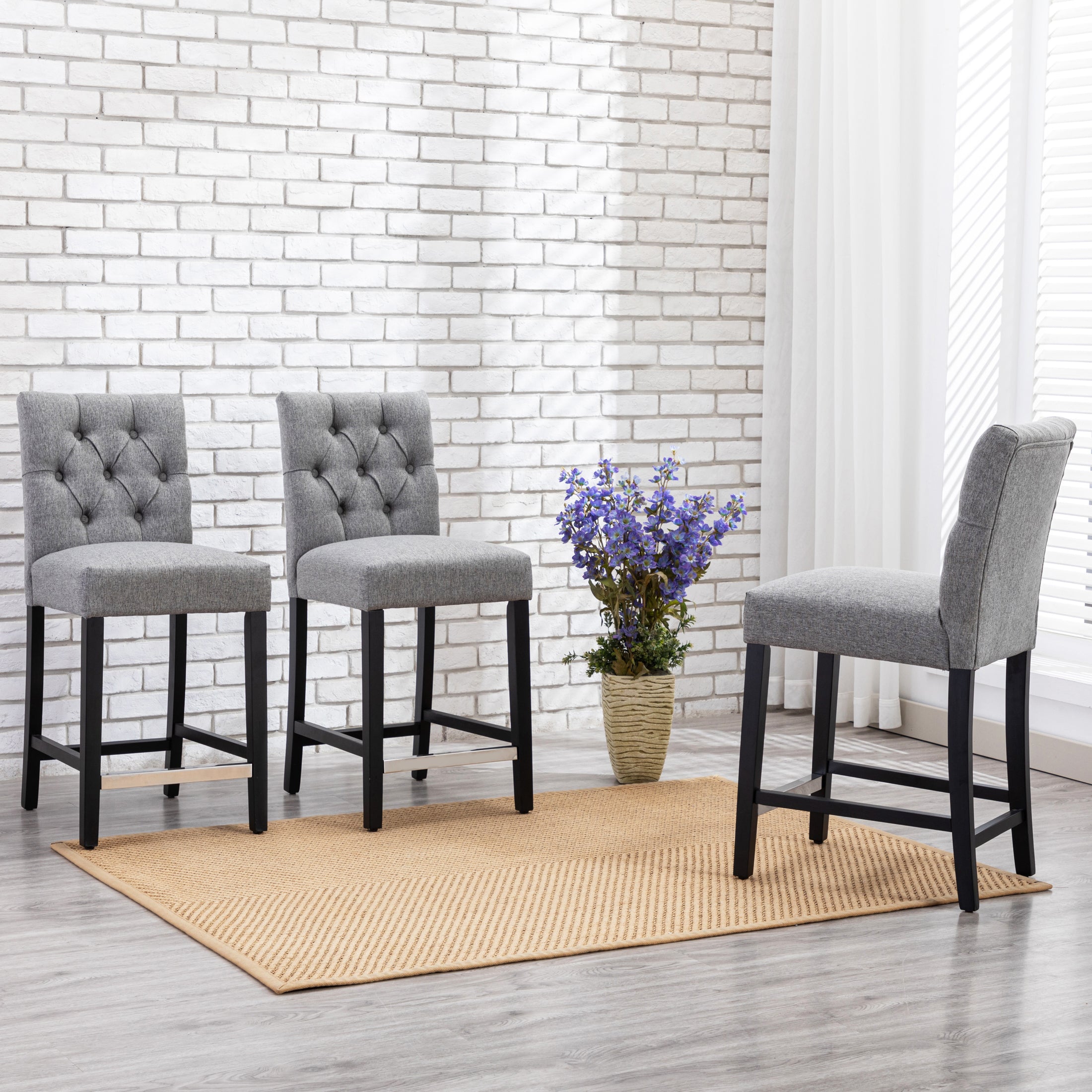Bellmount 24" Upholstered Wood Counter Stool with Tufted Back (Set of 3)
