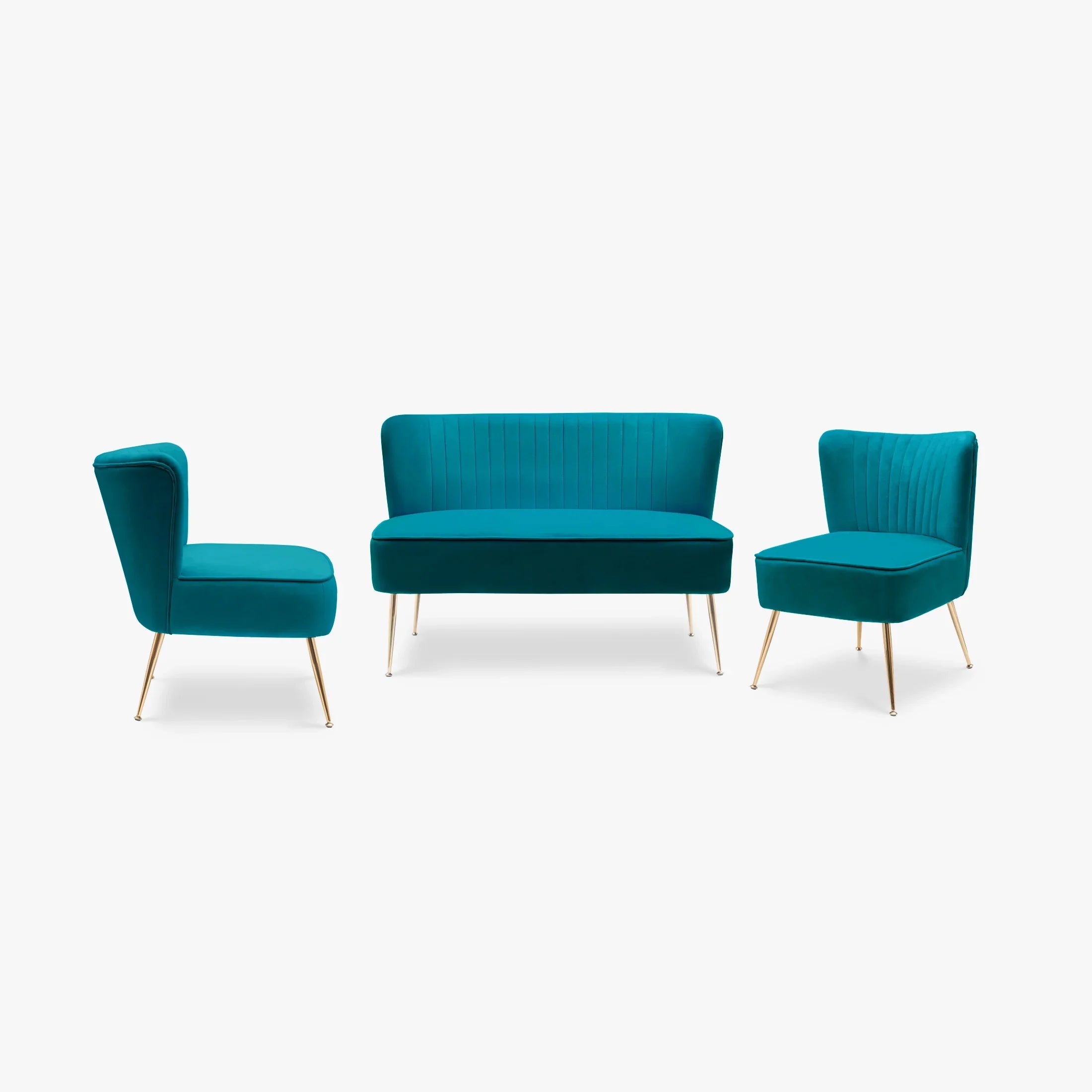 Alaia Mid Century Modern Tufted Velvet Loveseat Sofa and 22" Accent Chair 3-Piece Set