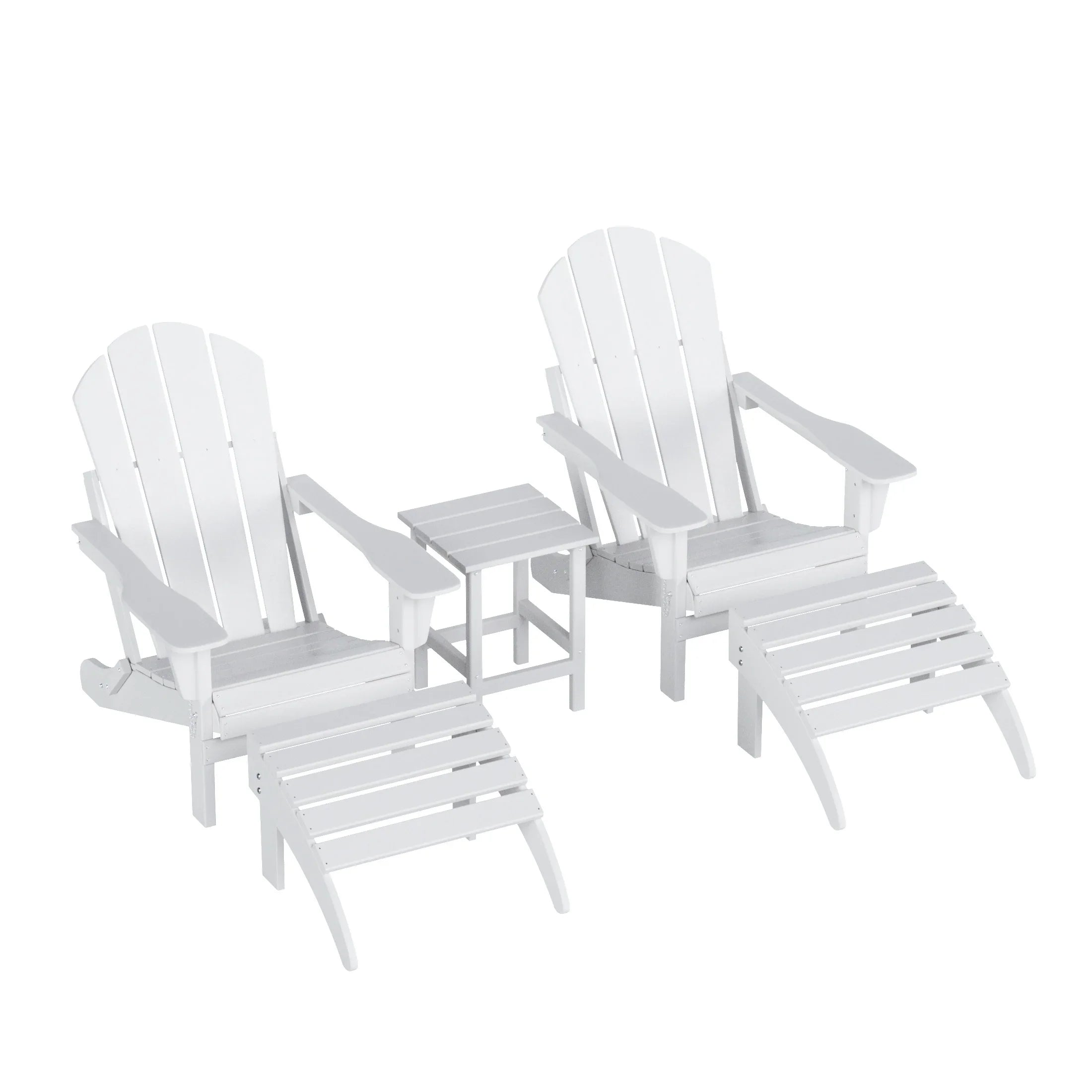 Paradise 5-Piece set classic Adirondack chairs with ottoman and a small coffee table (2 seater)