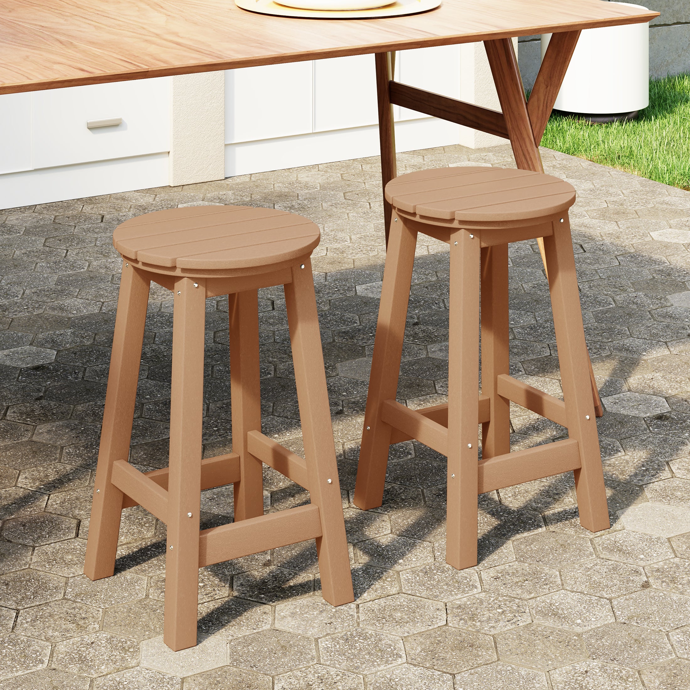 Paradise 24" HDPE Outdoor Patio Round Counter Height Bar Stool Set of 2