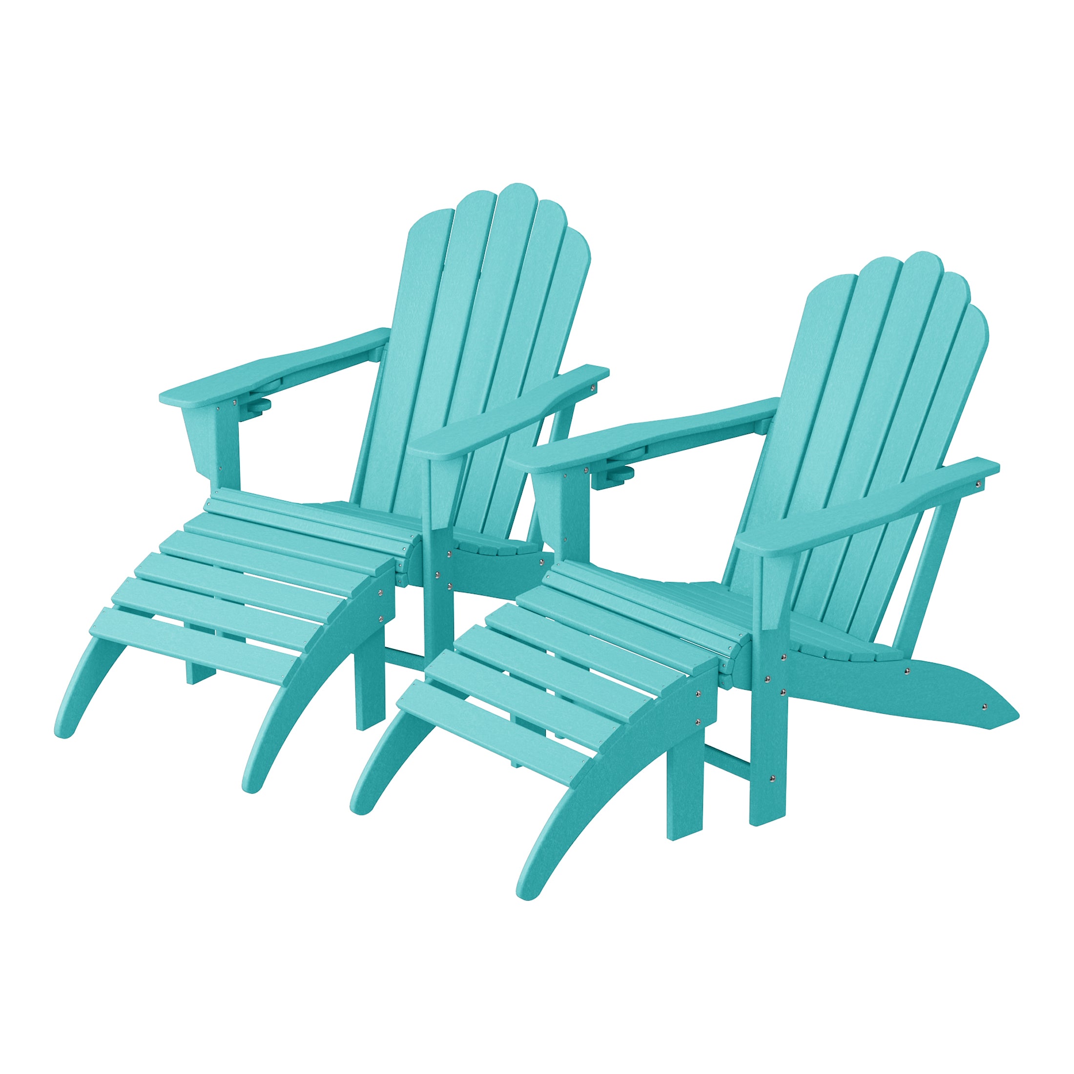 Lakeview 4-Piece Outdoor Patio HDPE Adirondack Chairs With Ottomans and Cup Holder Set