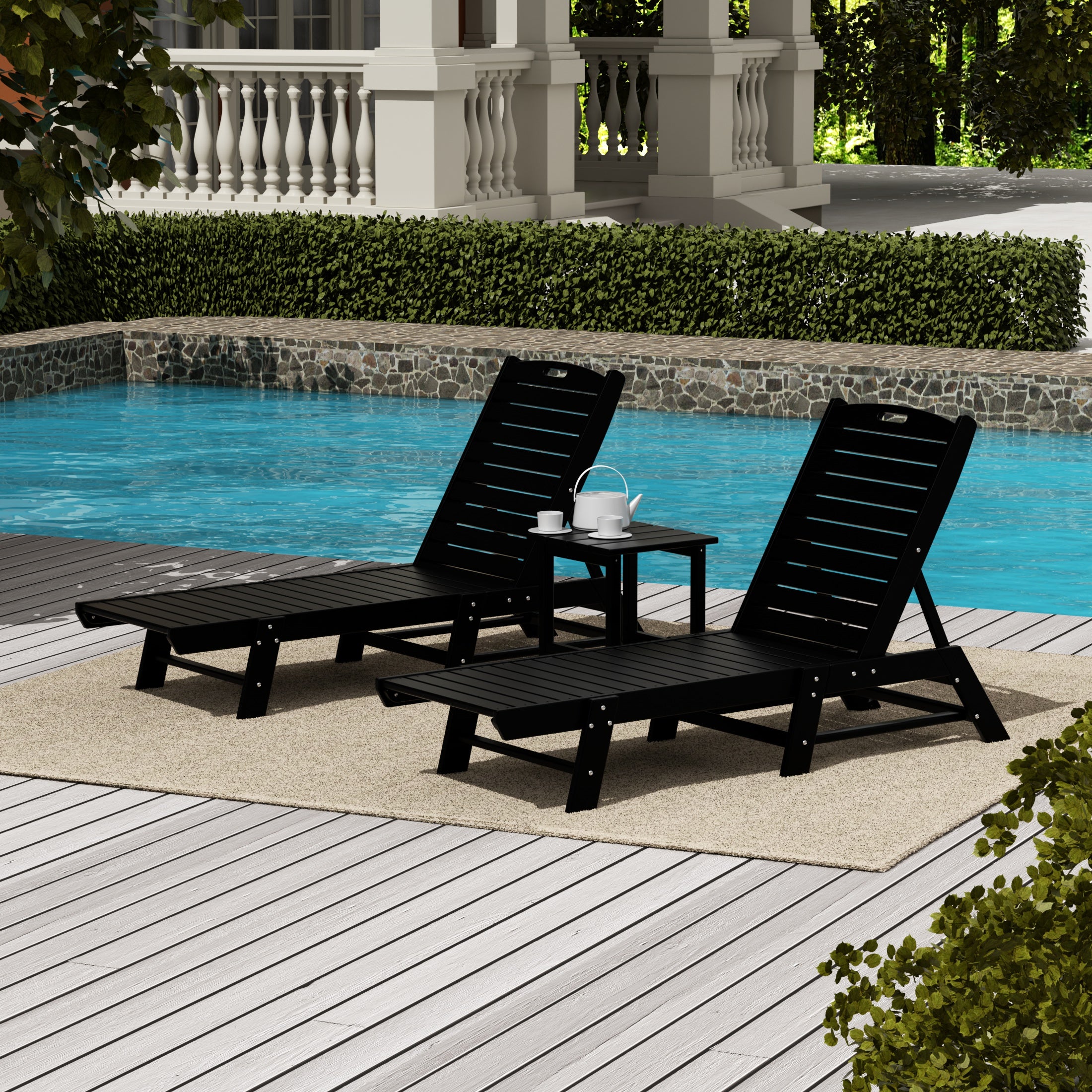 Paradise Poly Reclining Outdoor Patio Chaise Lounge Chair with Side Table Set