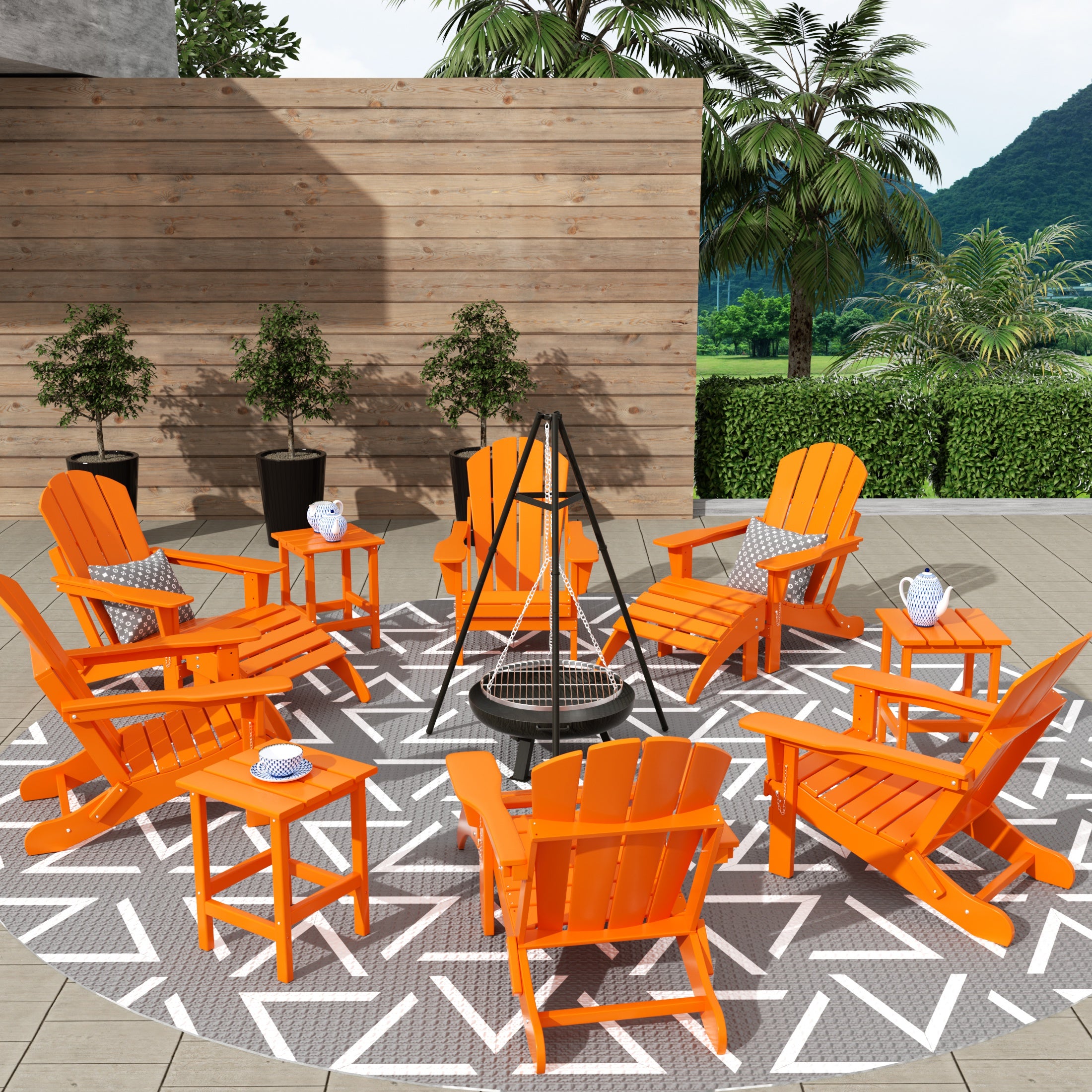Paradise 12-Piece Outdoor Folding Poly Adirondack Chair With Ottoman And Side Table