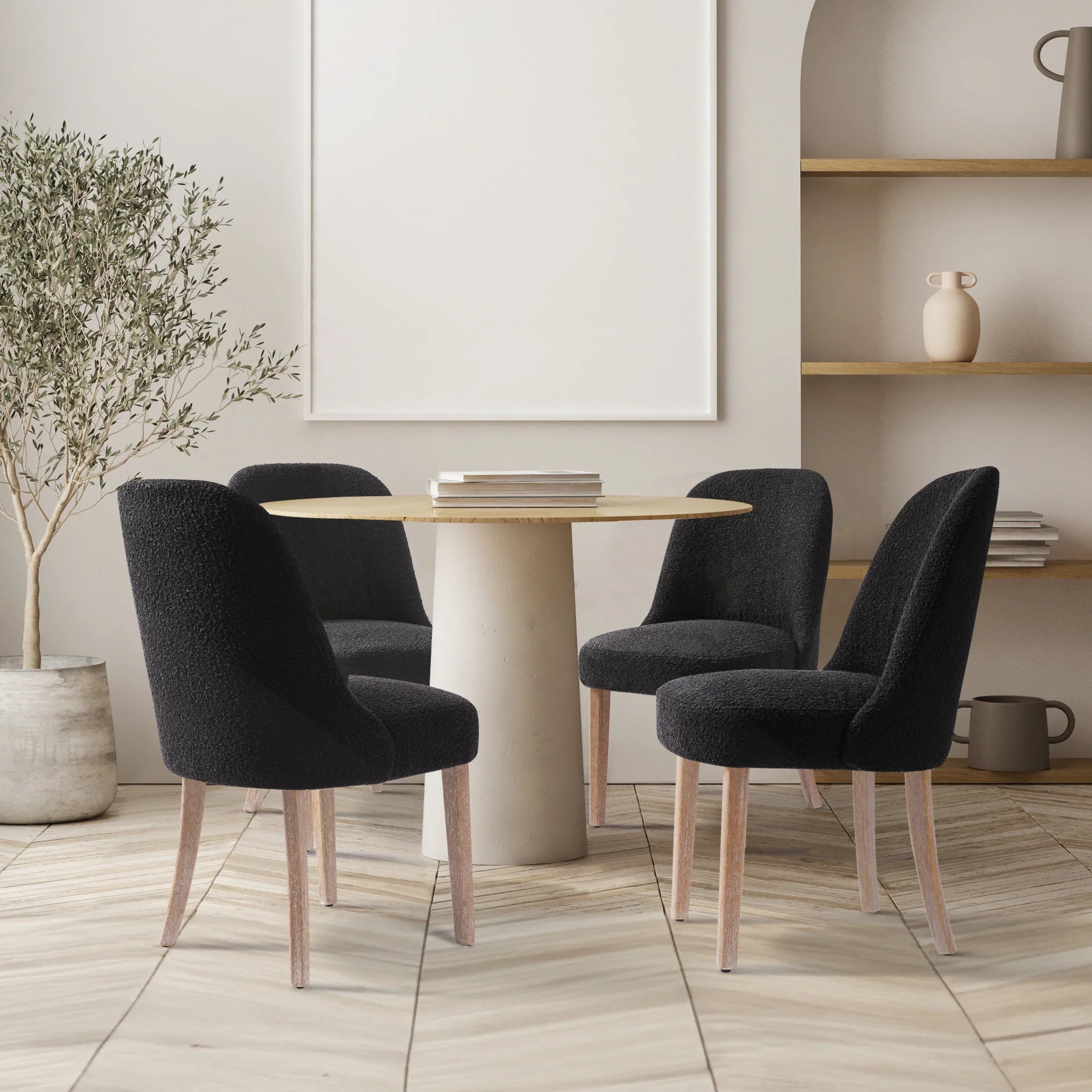 Amélie Mid-Century Modern Upholstered Boucle Dining Chair (Set of 4)
