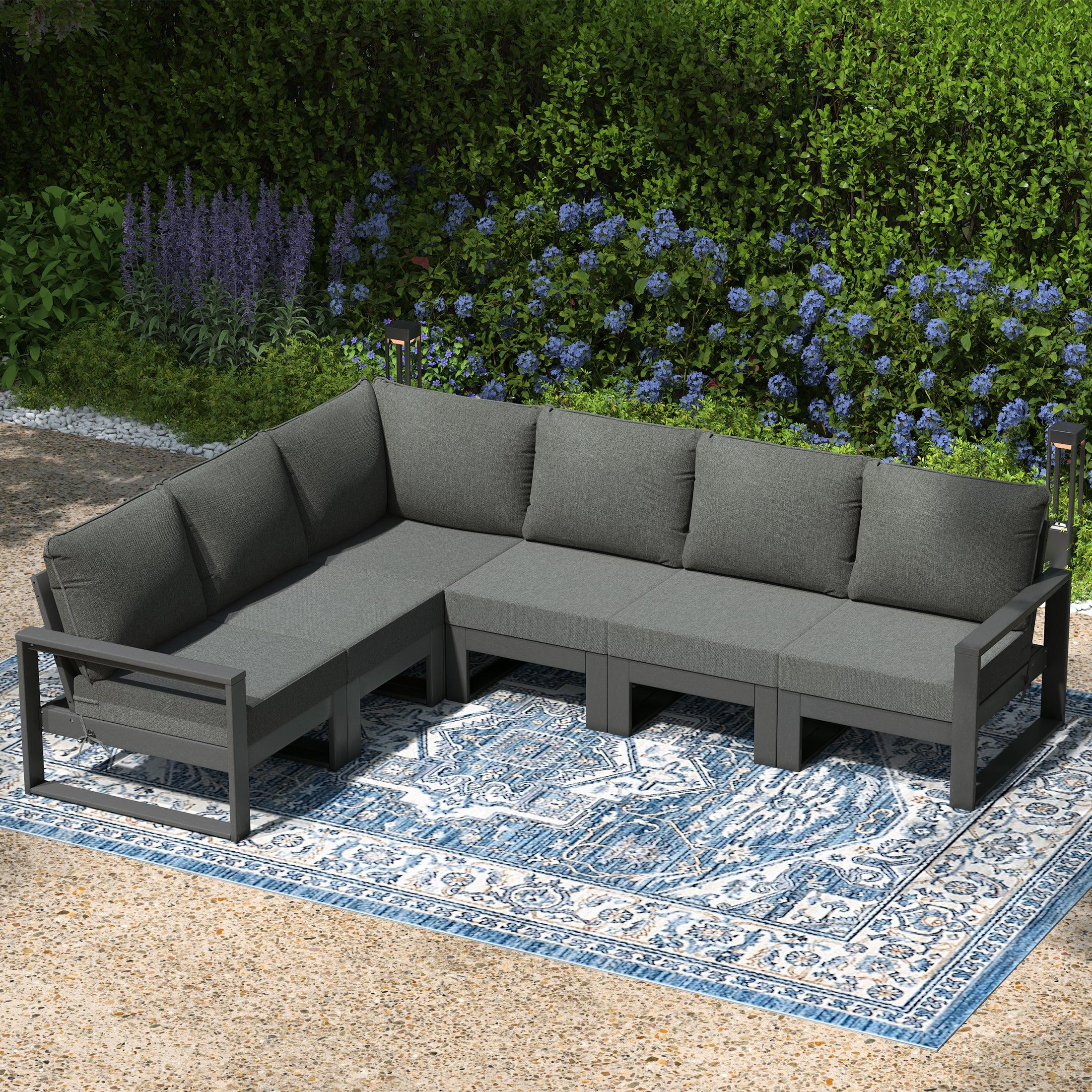 Rockaway 6-Piece Outdoor L-Shaped Patio Corner Sectional Sofa Conversation Set