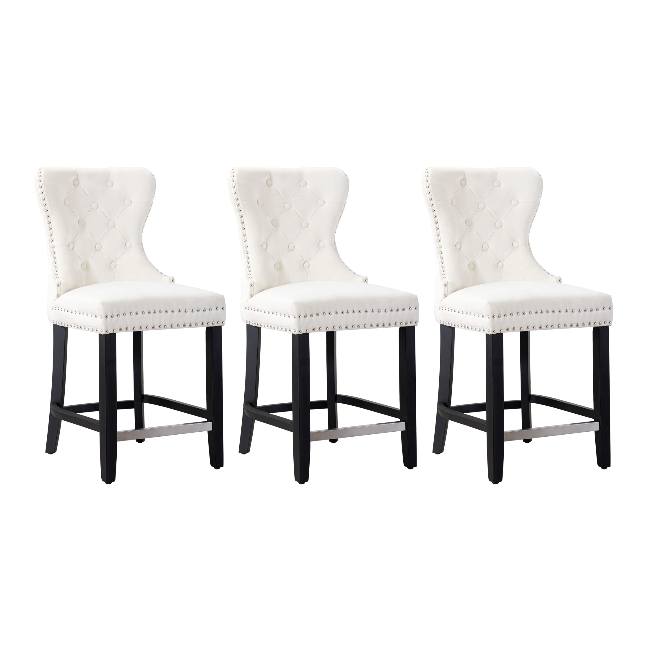 Hank 24" Tufted Velvet Counter Stool (Set of 3)