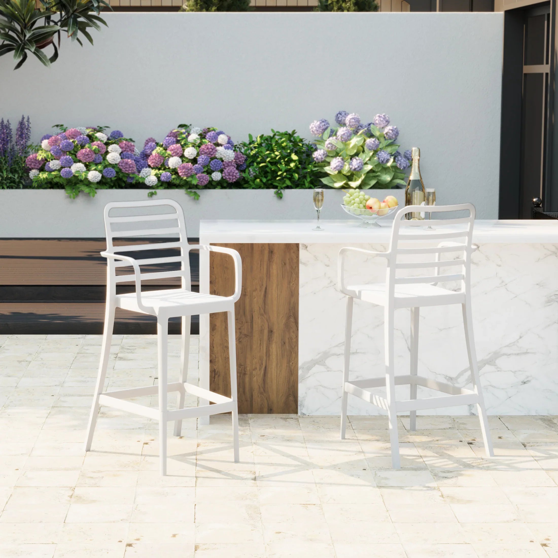 Sunshine 29.5" Outdoor Polypropylene Plastic Patio Bar Height Stools (Set of 2)