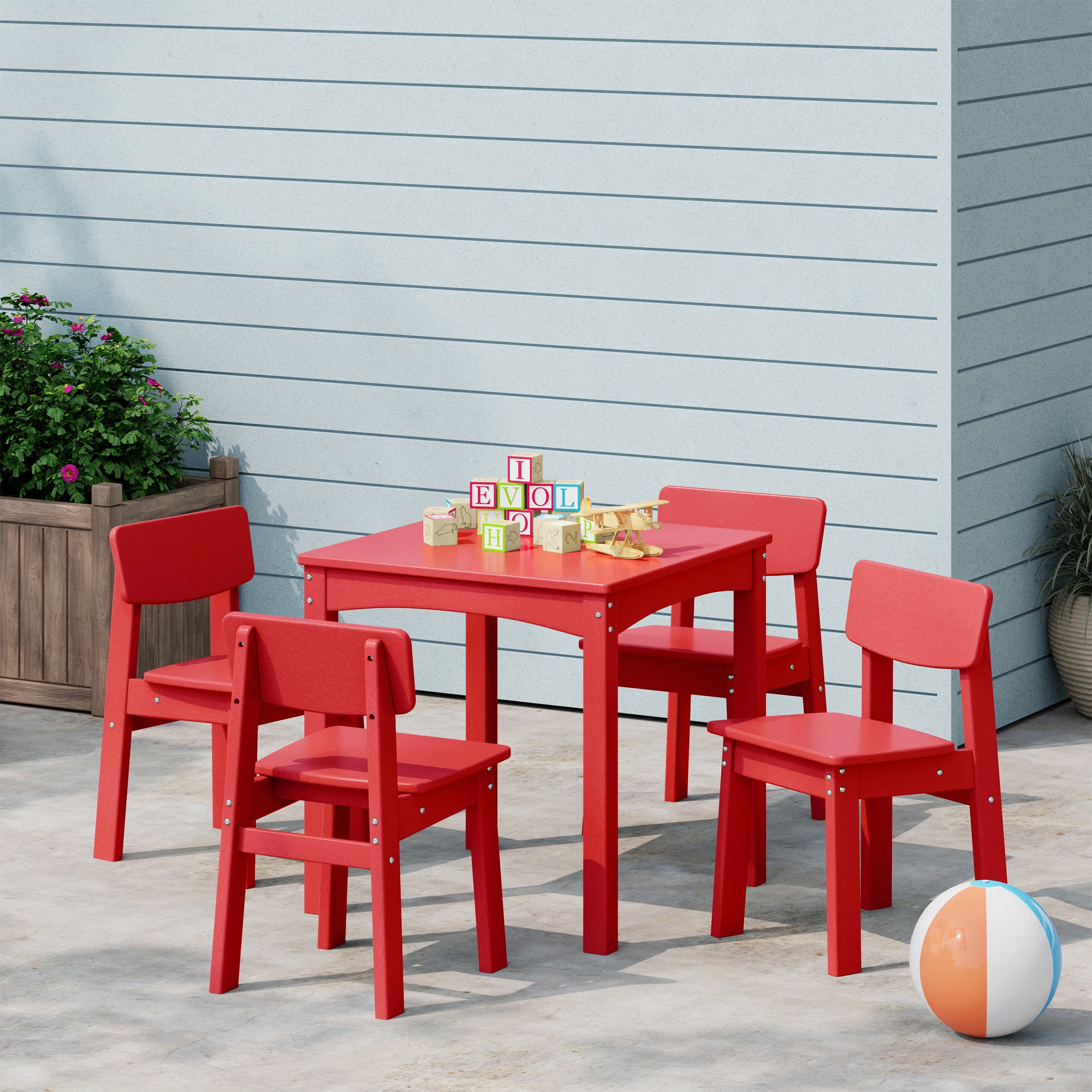 Playhouse Kids 5-Piece Modern HDPE Dining Table and Chairs Set