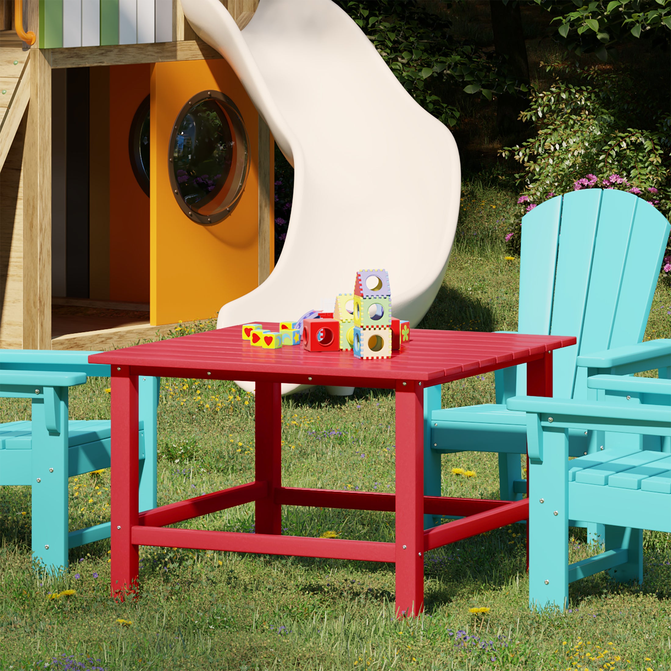 Paradise Kids Outdoor Patio Furniture HDPE 30" Wide Square Dining Table