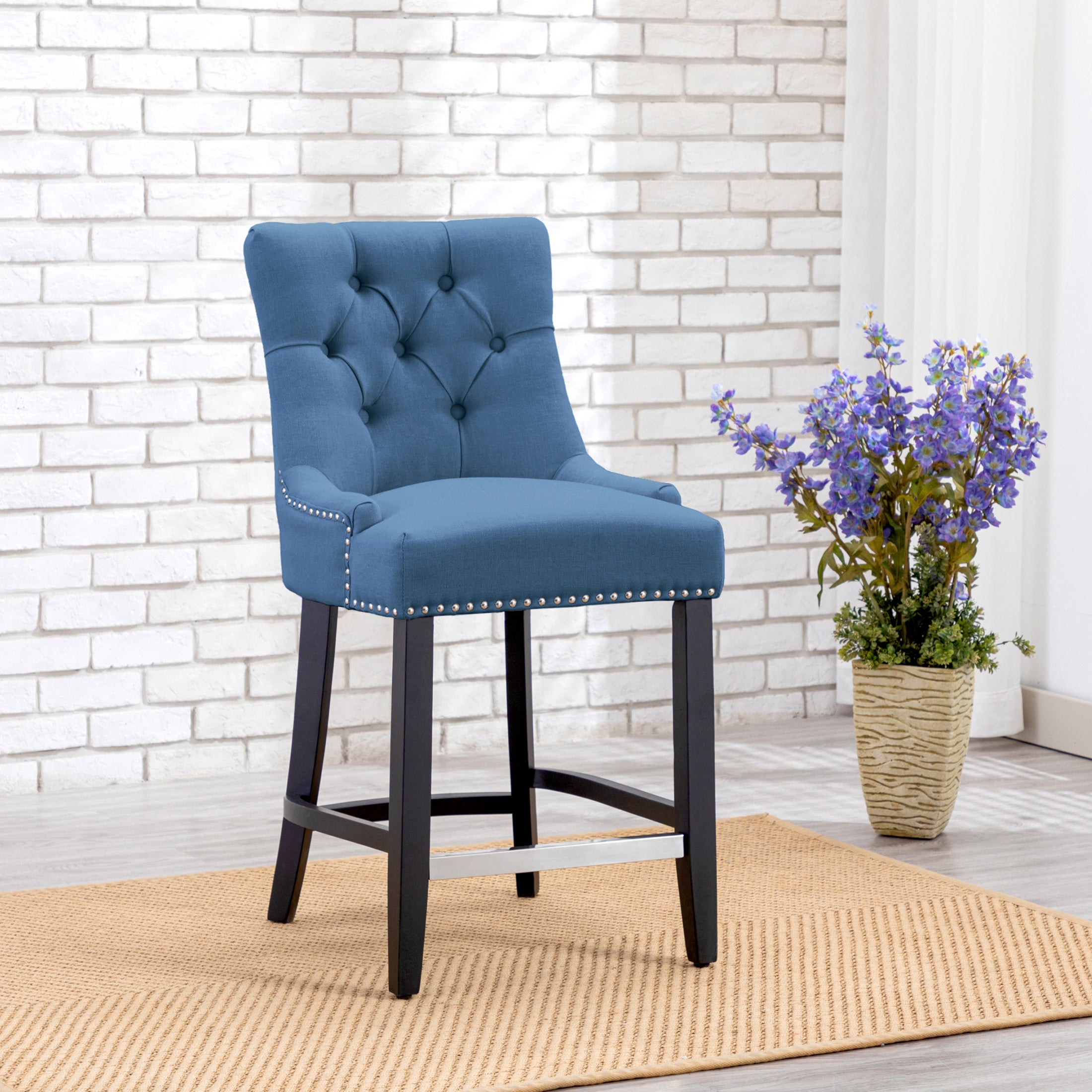 Bellmount 24" Upholstered Wood Counter Stool with Tufted Back