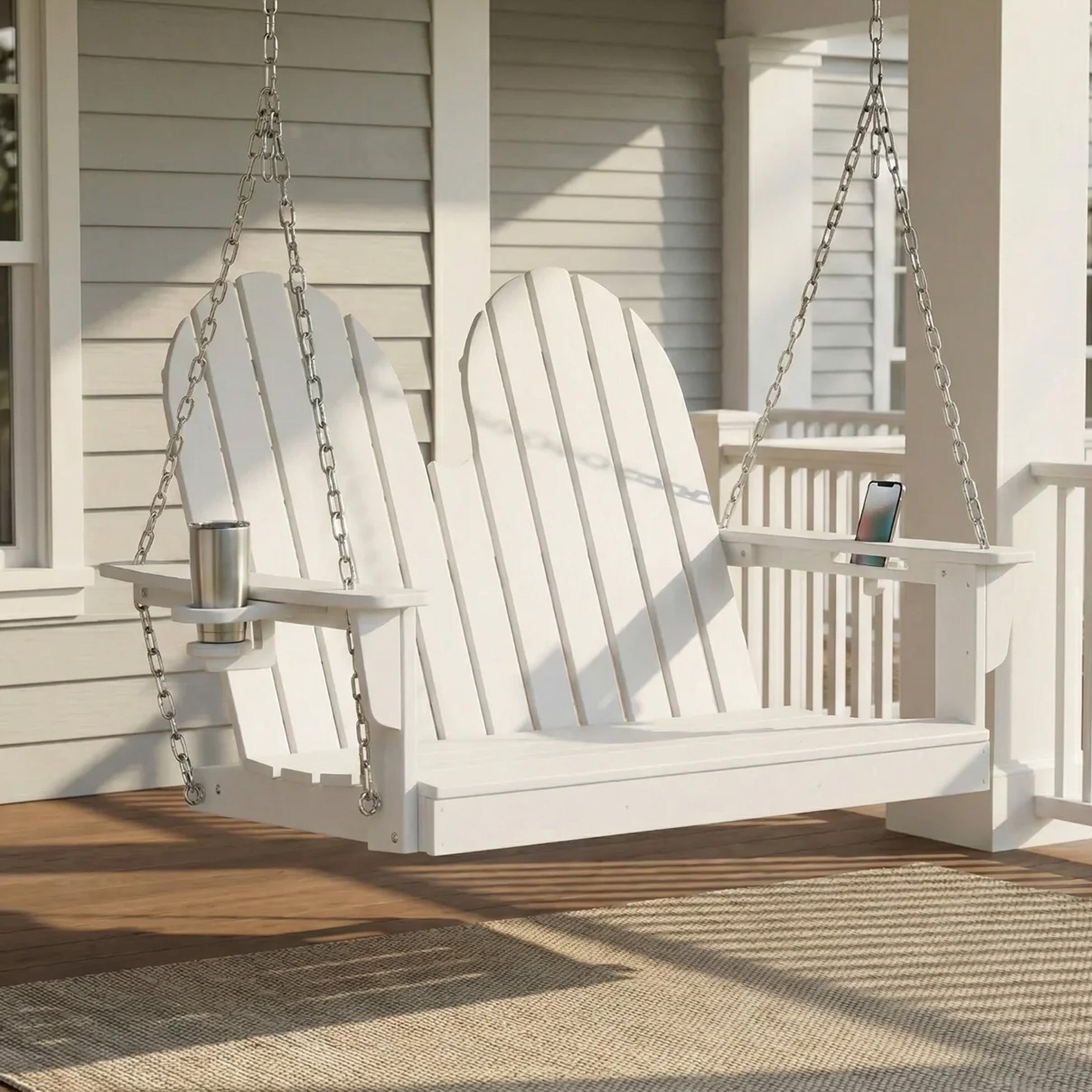 Savannah 4ft Outdoor HDPE Poly Farmhouse Hanging Porch Swing With Cup Holders