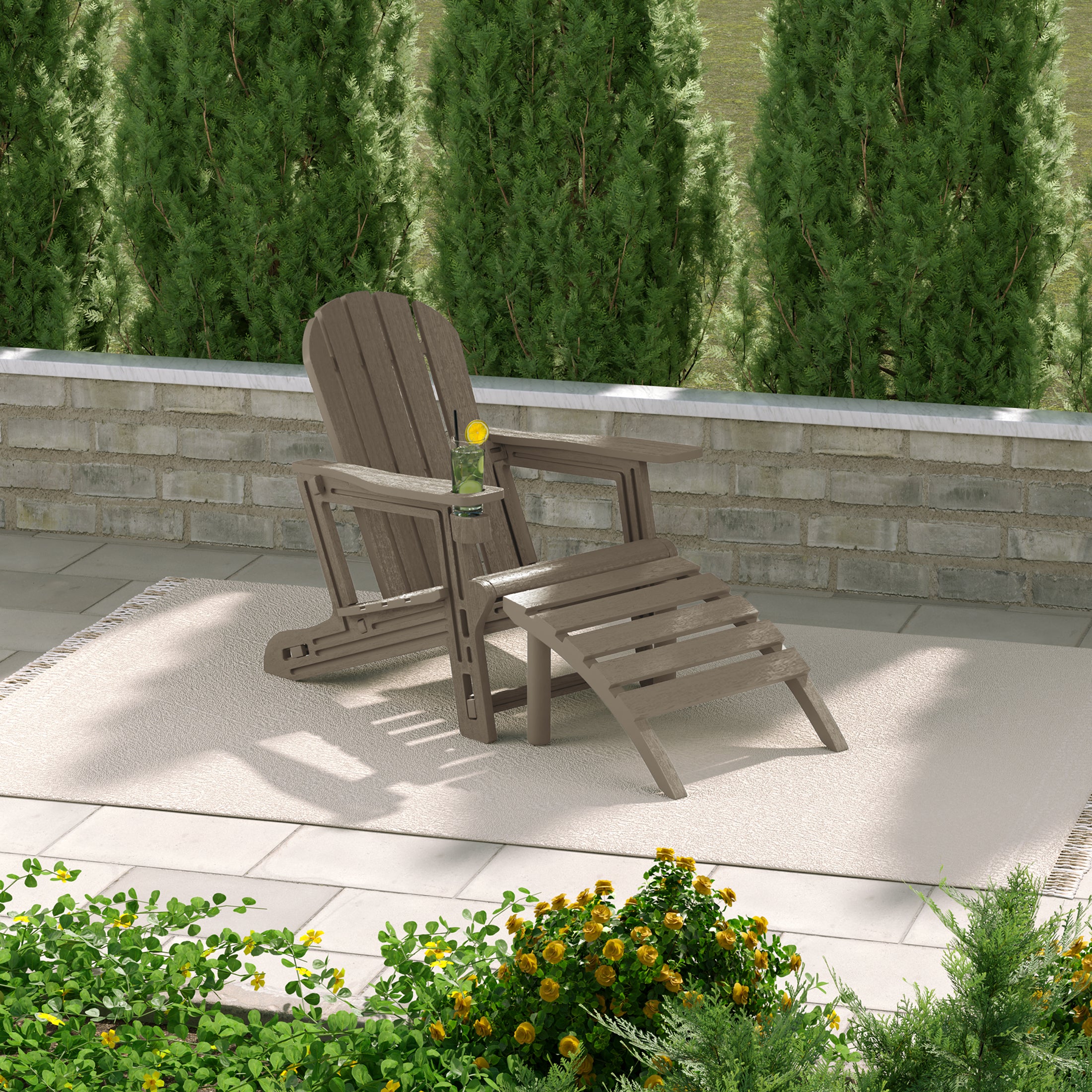 Cayman No-Tools Outdoor HDPE Patio Adirondack Chair with Patio Ottoman